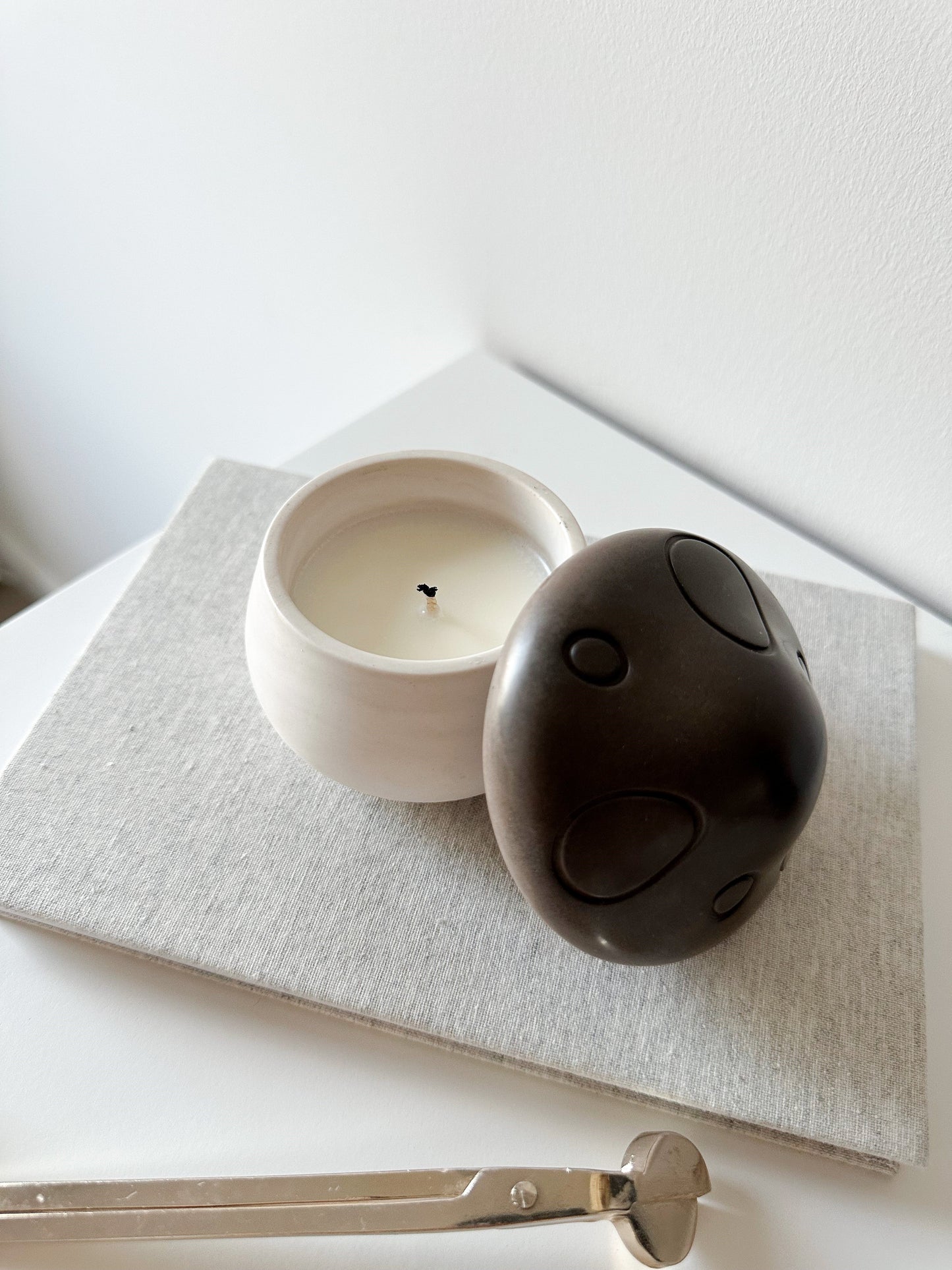 mocha & white mushroom shaped candle