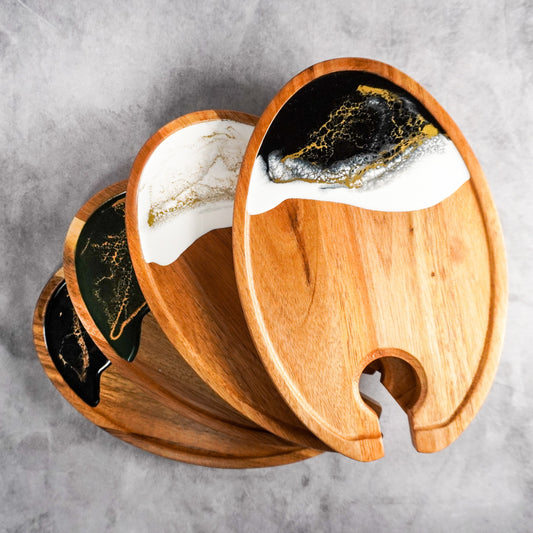 wine and appertizer tray accented with resin bundle of 4