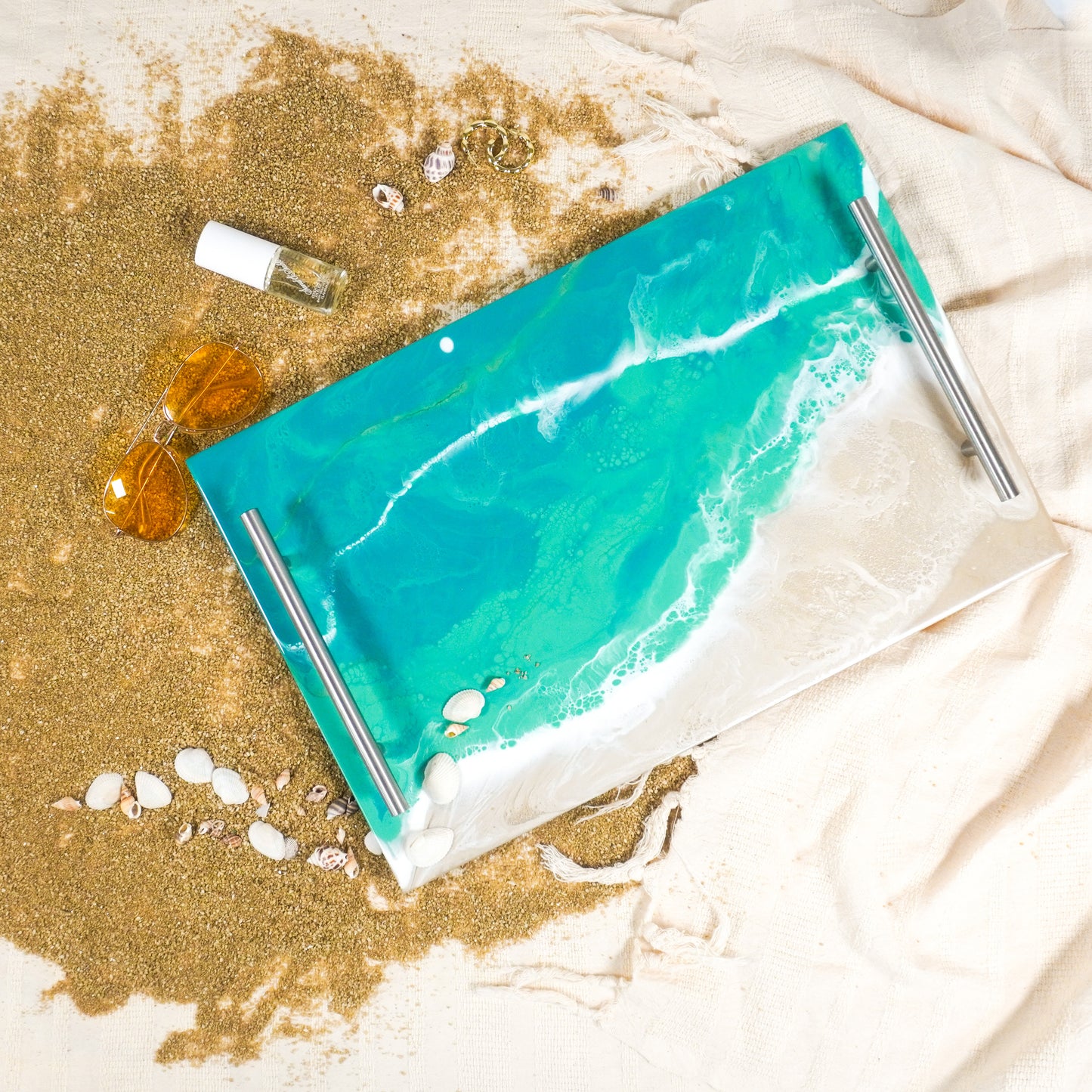 acrylic serving tray accented with resin