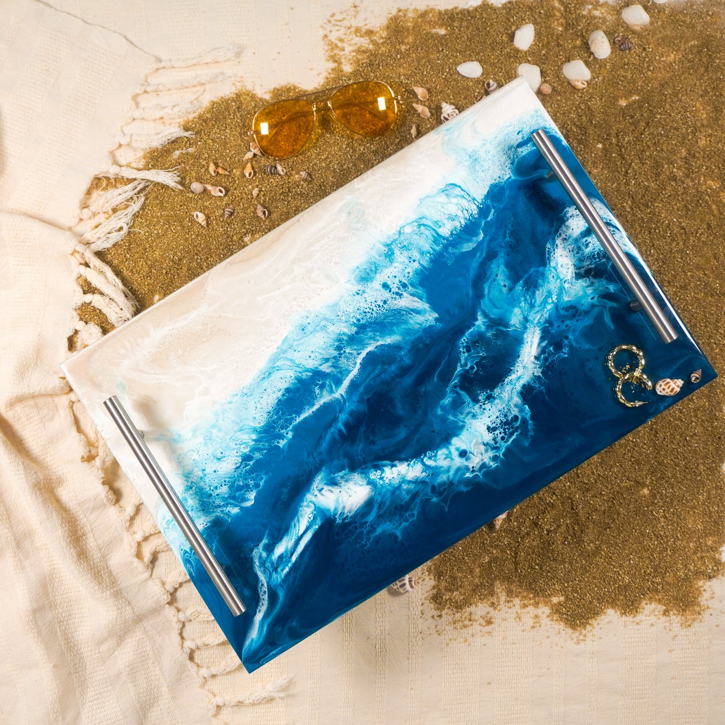 acrylic serving tray accented with resin