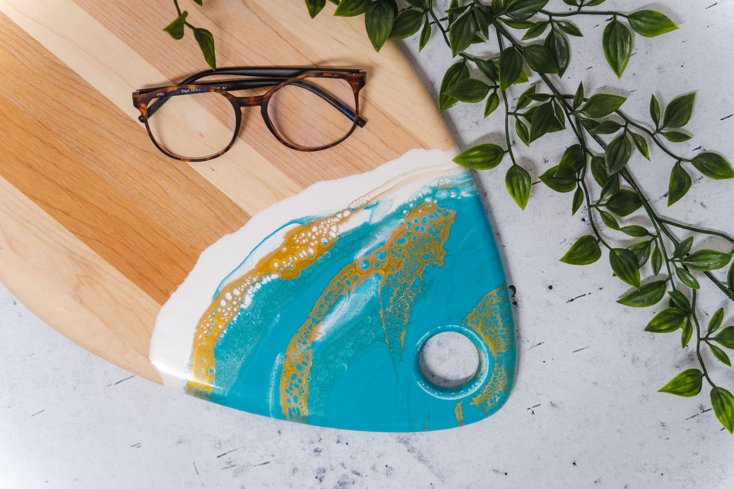 discountinued maple charcuterie board accented with resin