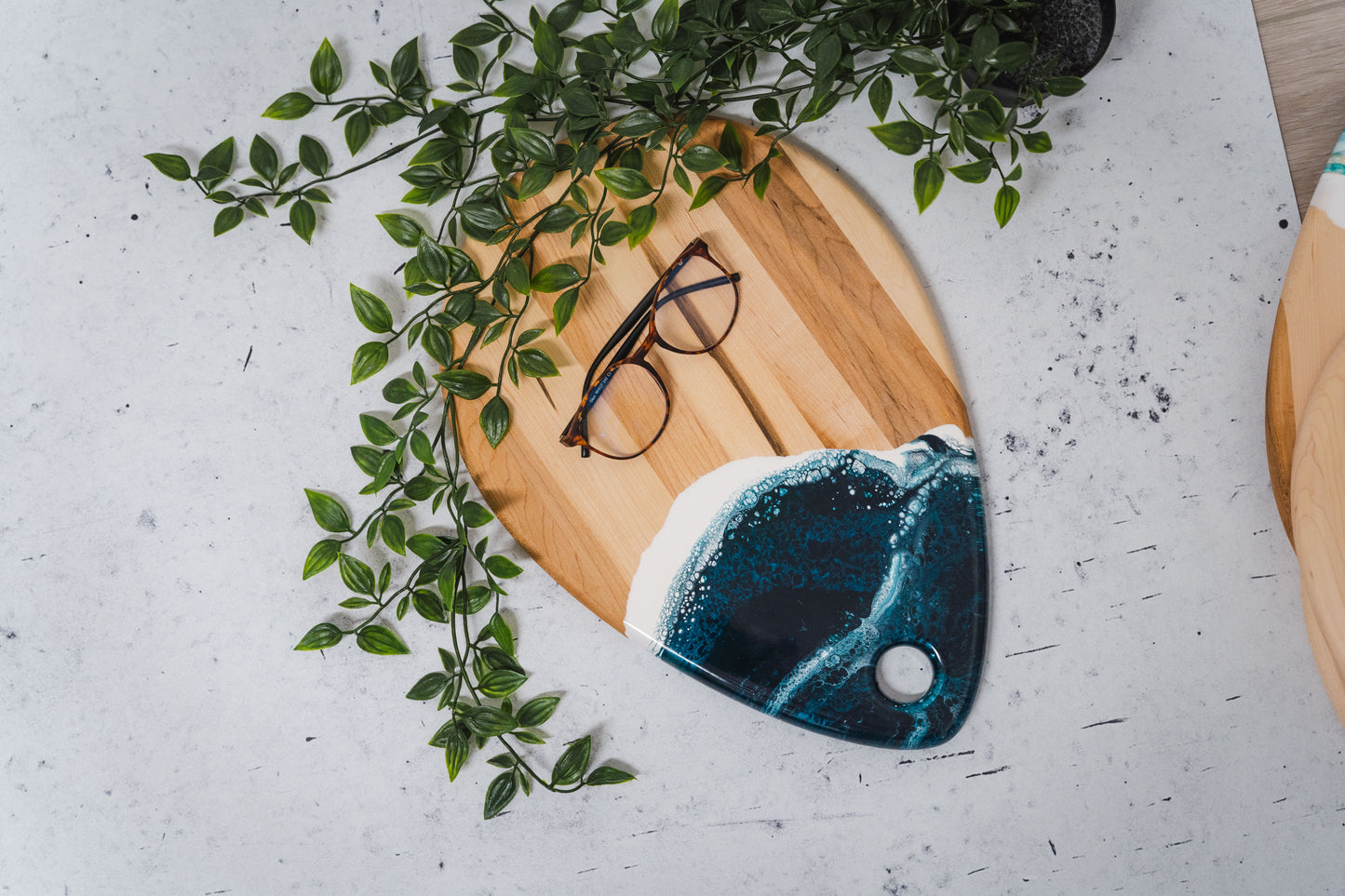 discountinued maple charcuterie board accented with resin