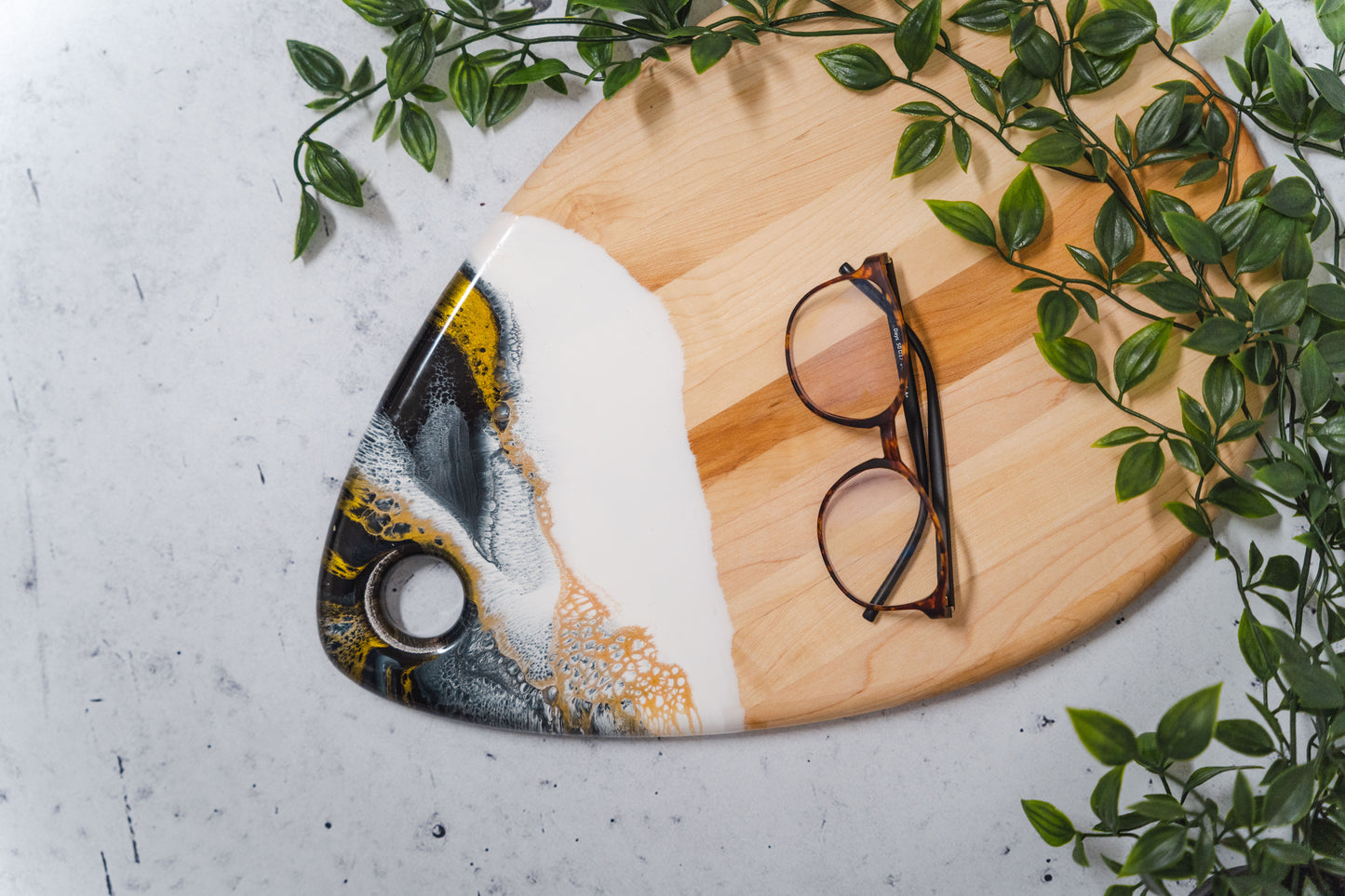 discountinued maple charcuterie board accented with resin