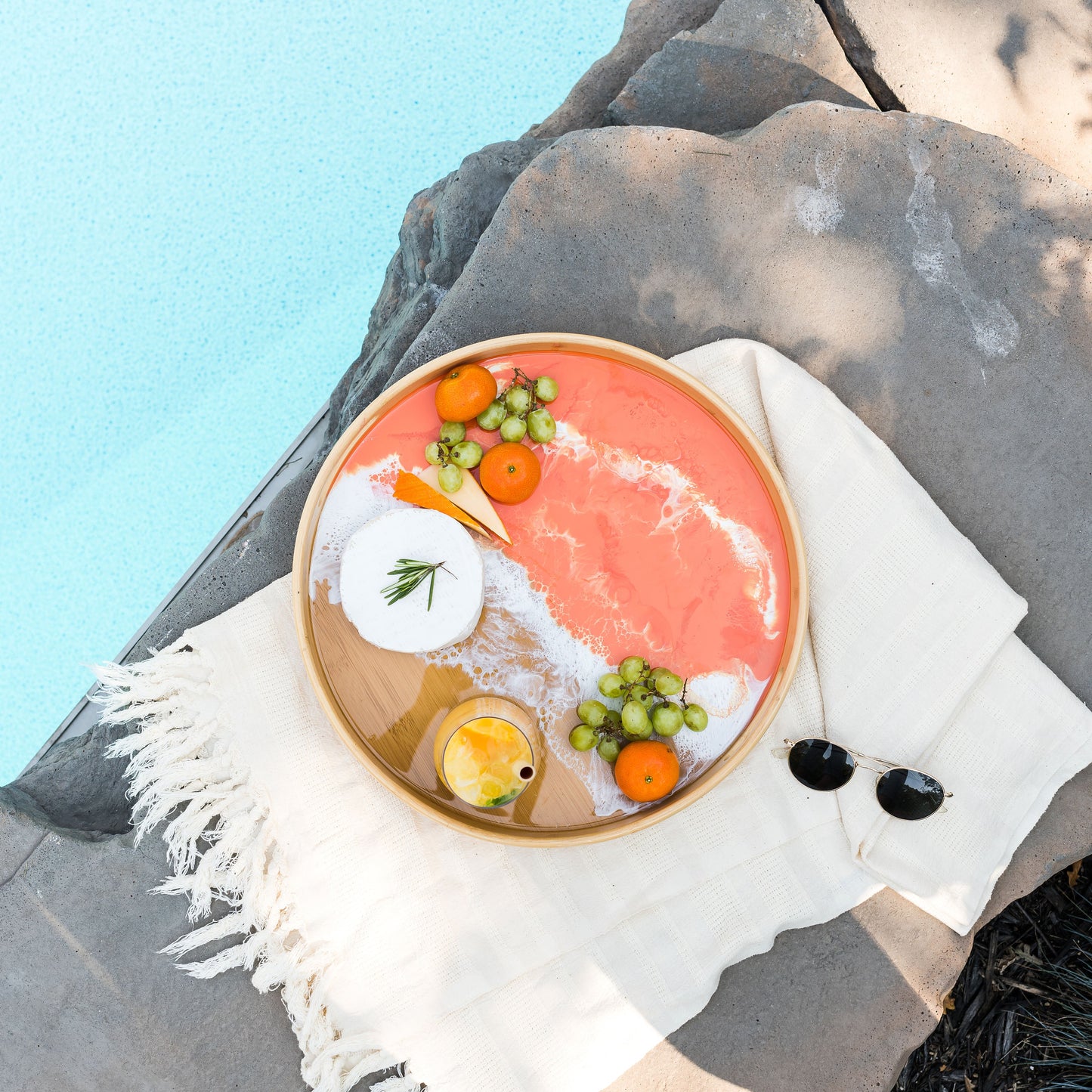 orange themed board accented with resin