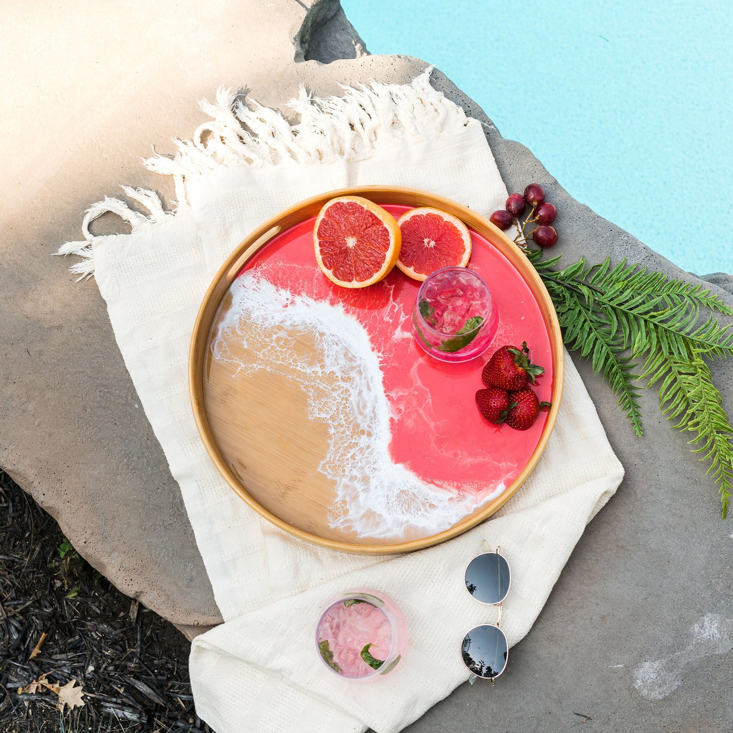 grapefruit themed board accented with resin