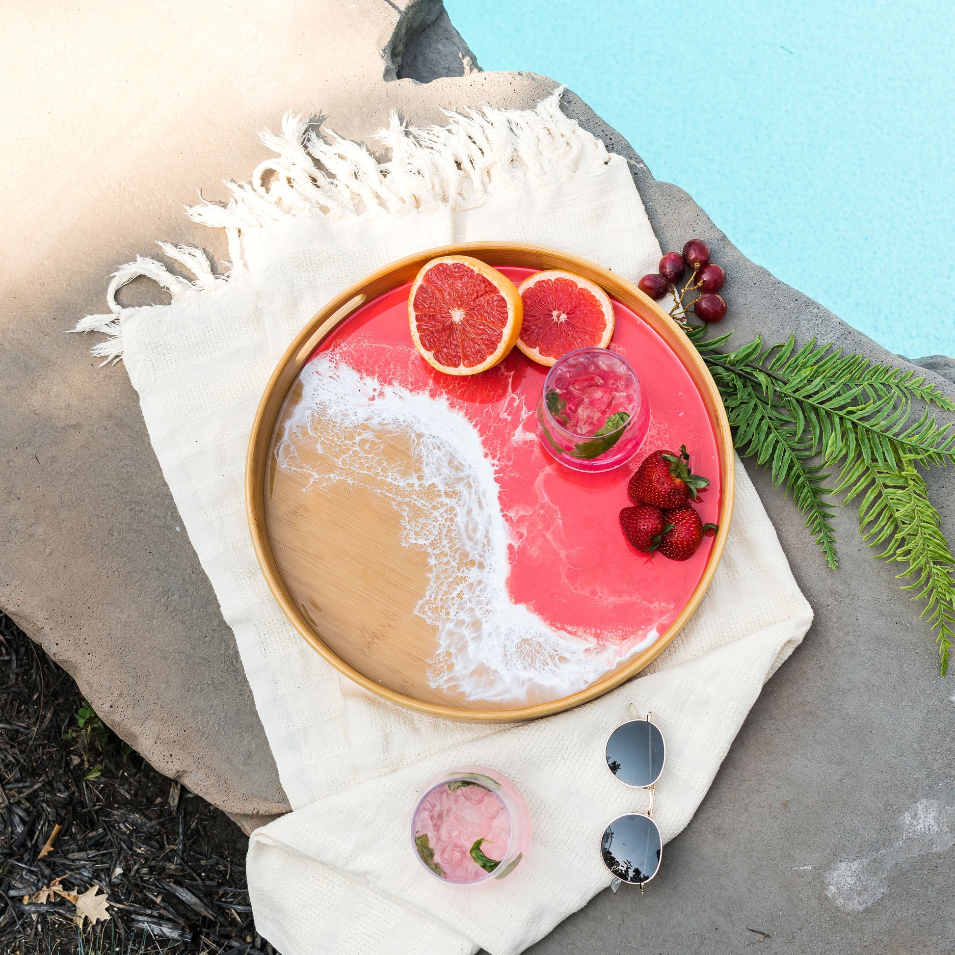 grapefruit themed board accented with resin