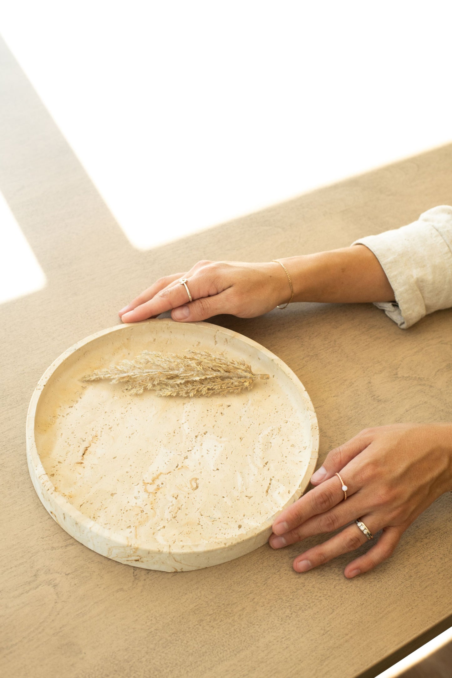 Travertine and Lava Rock Round Trays
