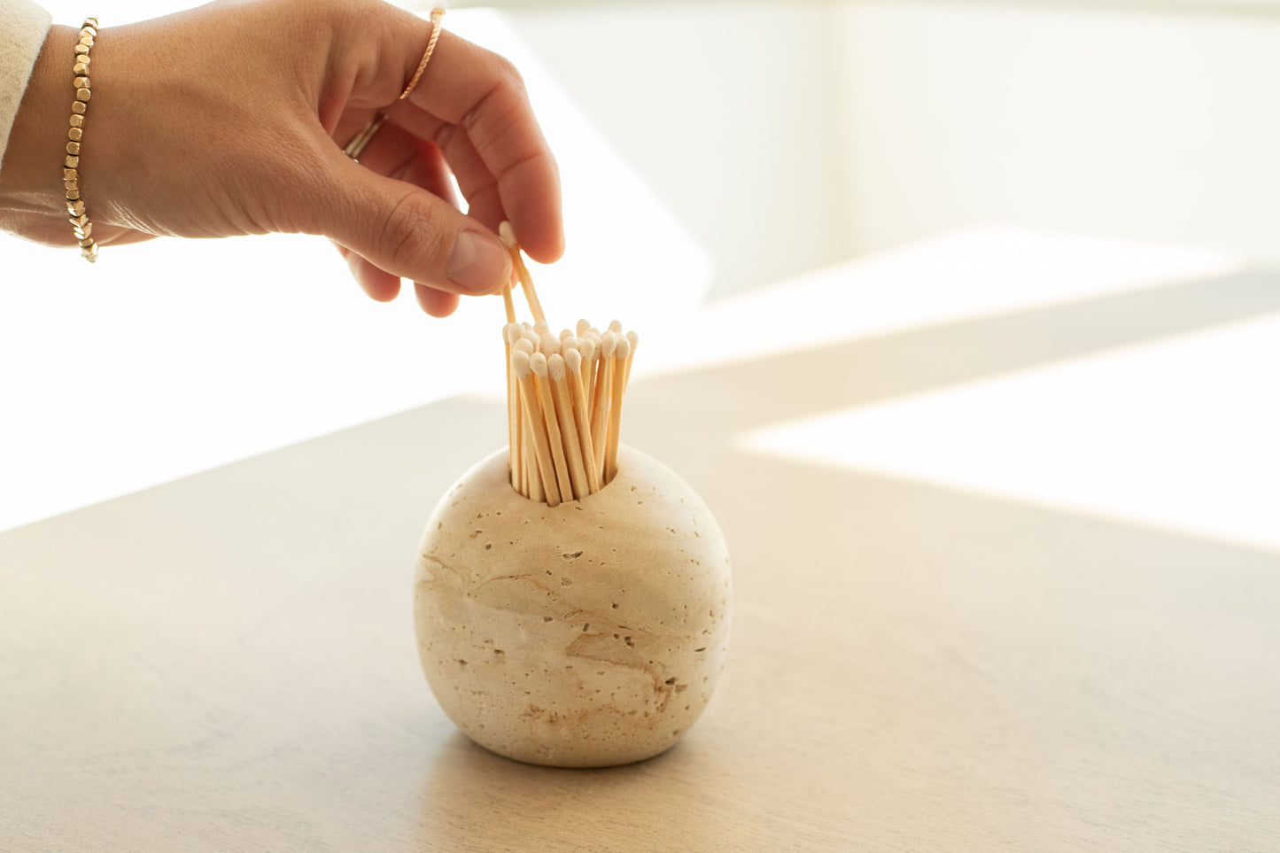 Travertine and Lava Rock Luna Match Holder