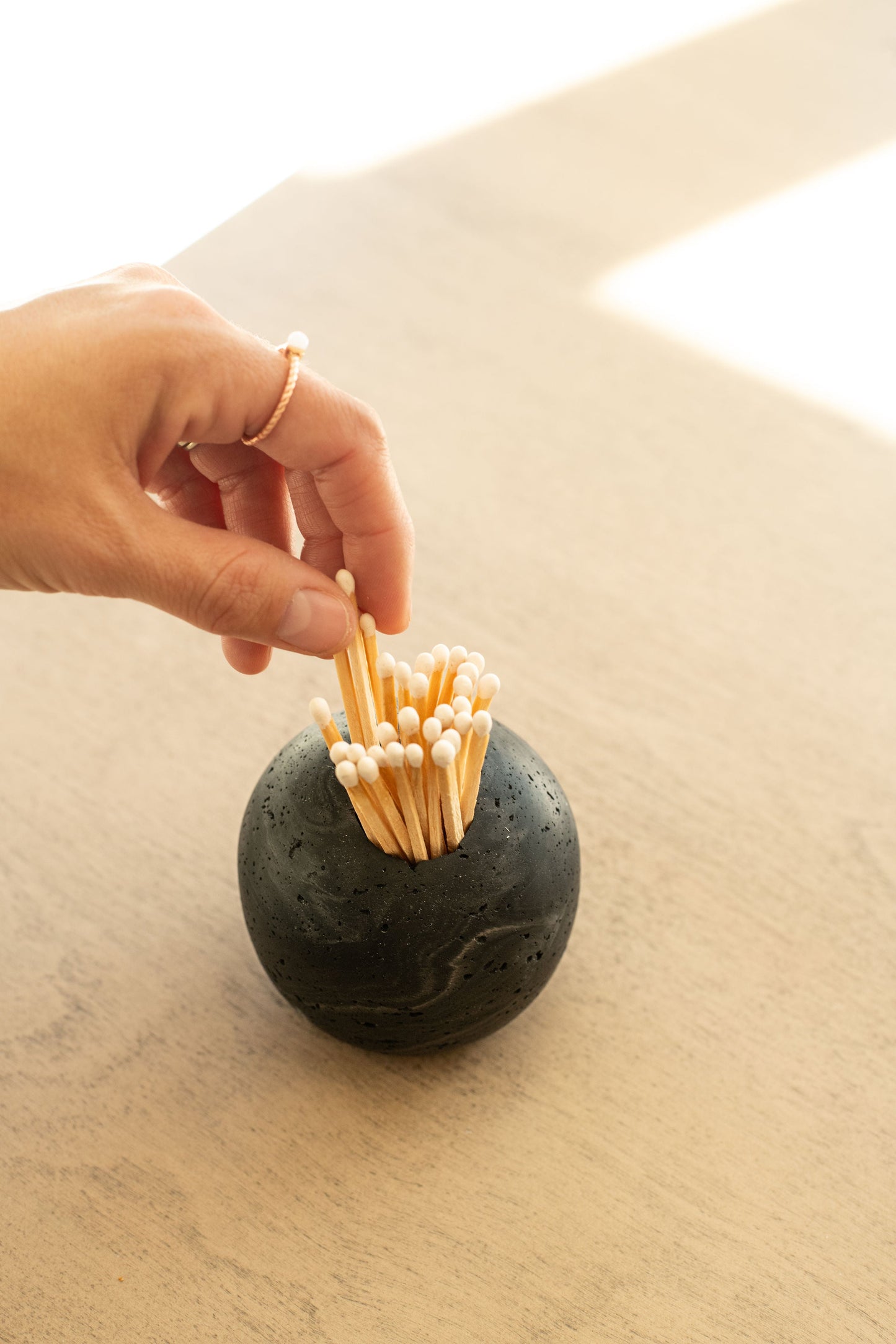 Travertine and Lava Rock Luna Match Holder