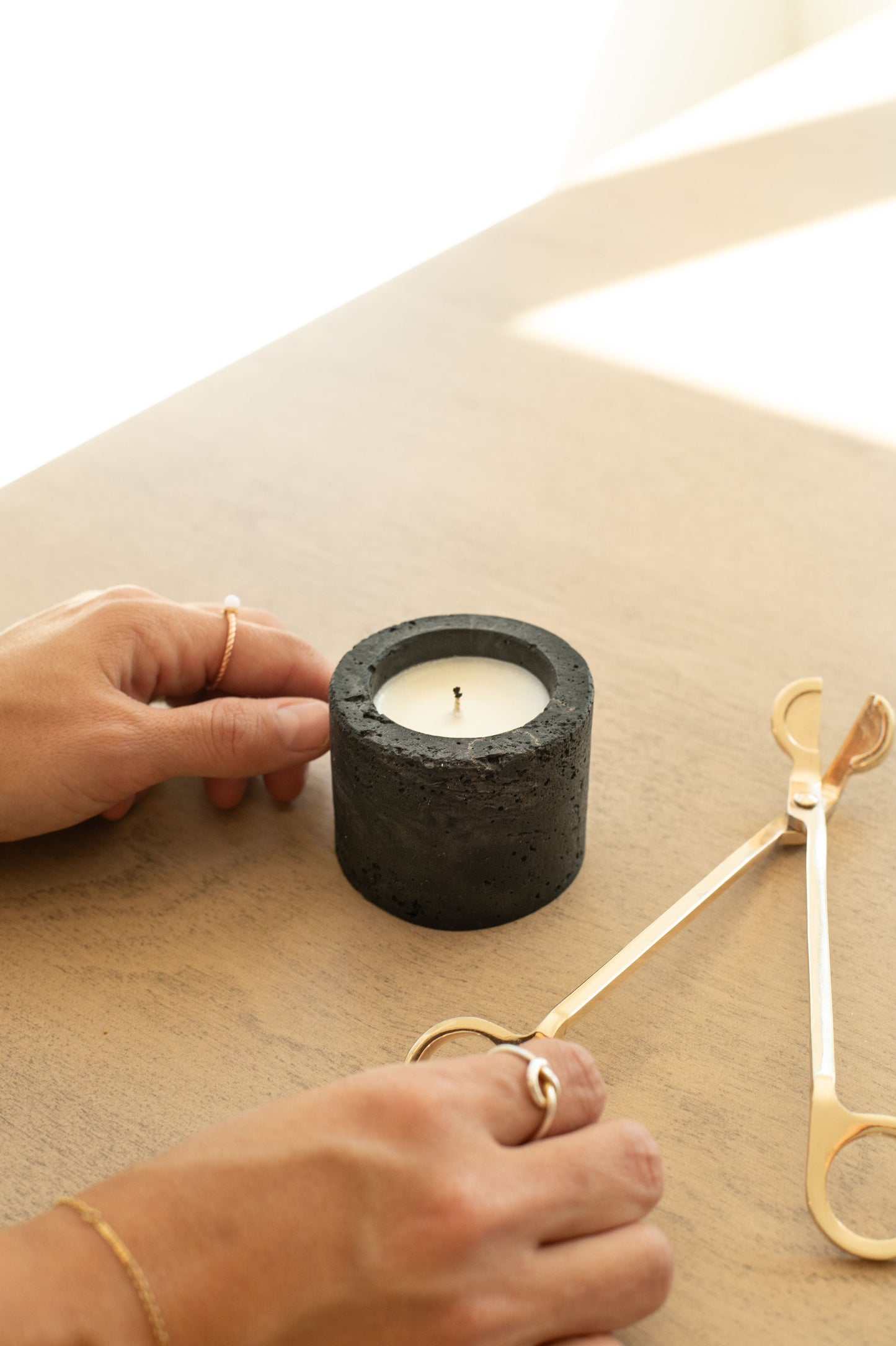 Travertine and Lava Rock Mini Candle
