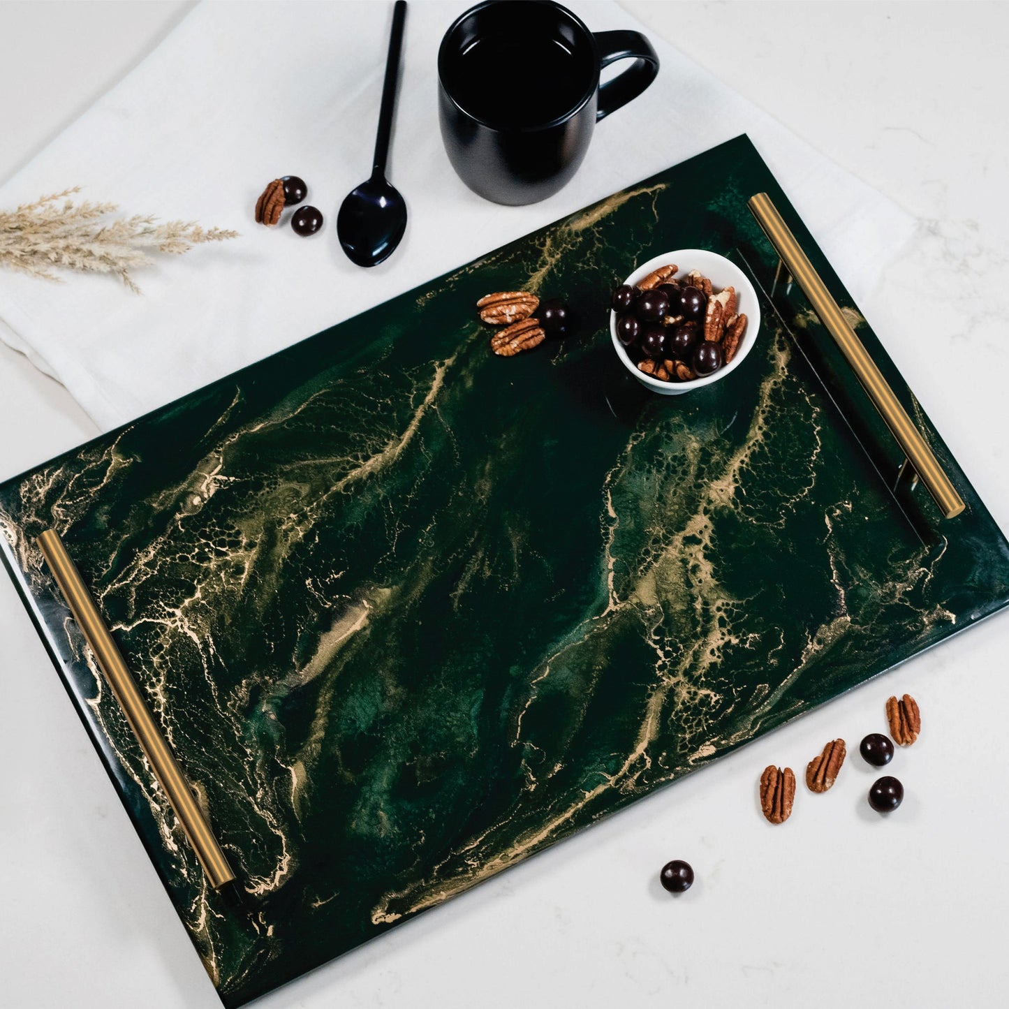 acrylic serving tray accented with resin