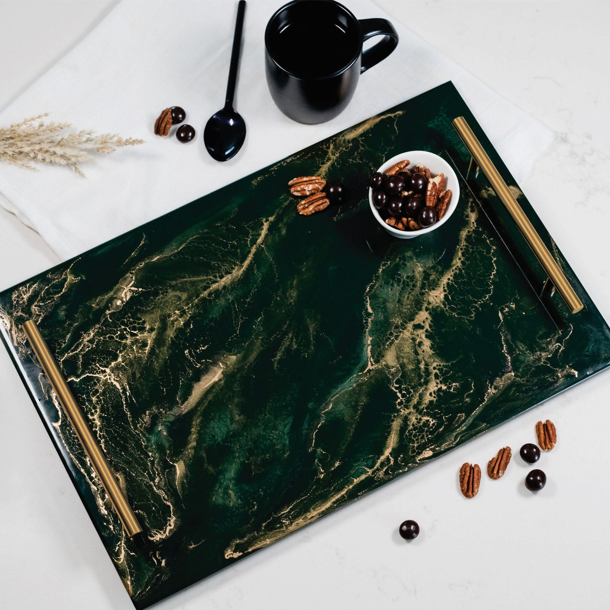 acrylic serving tray accented with resin