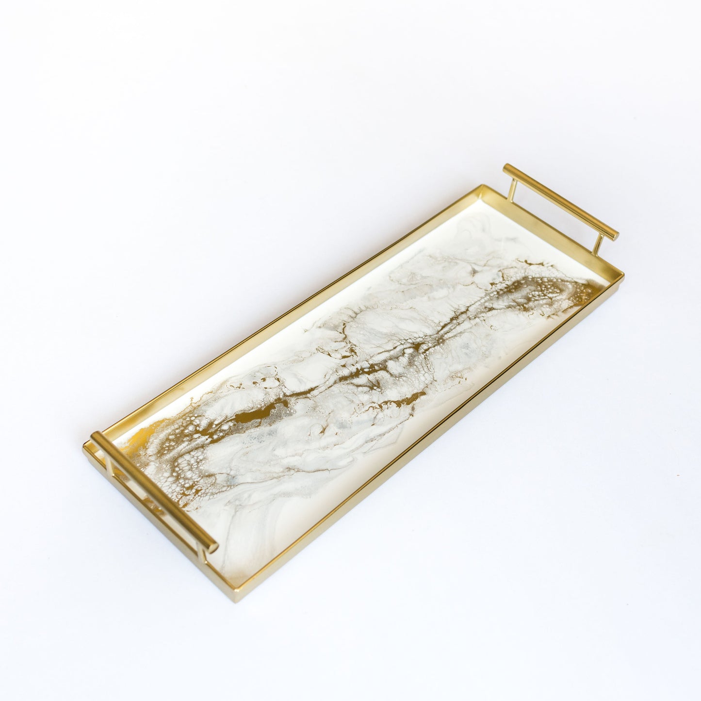 gold rectangle metal tray accented with resin