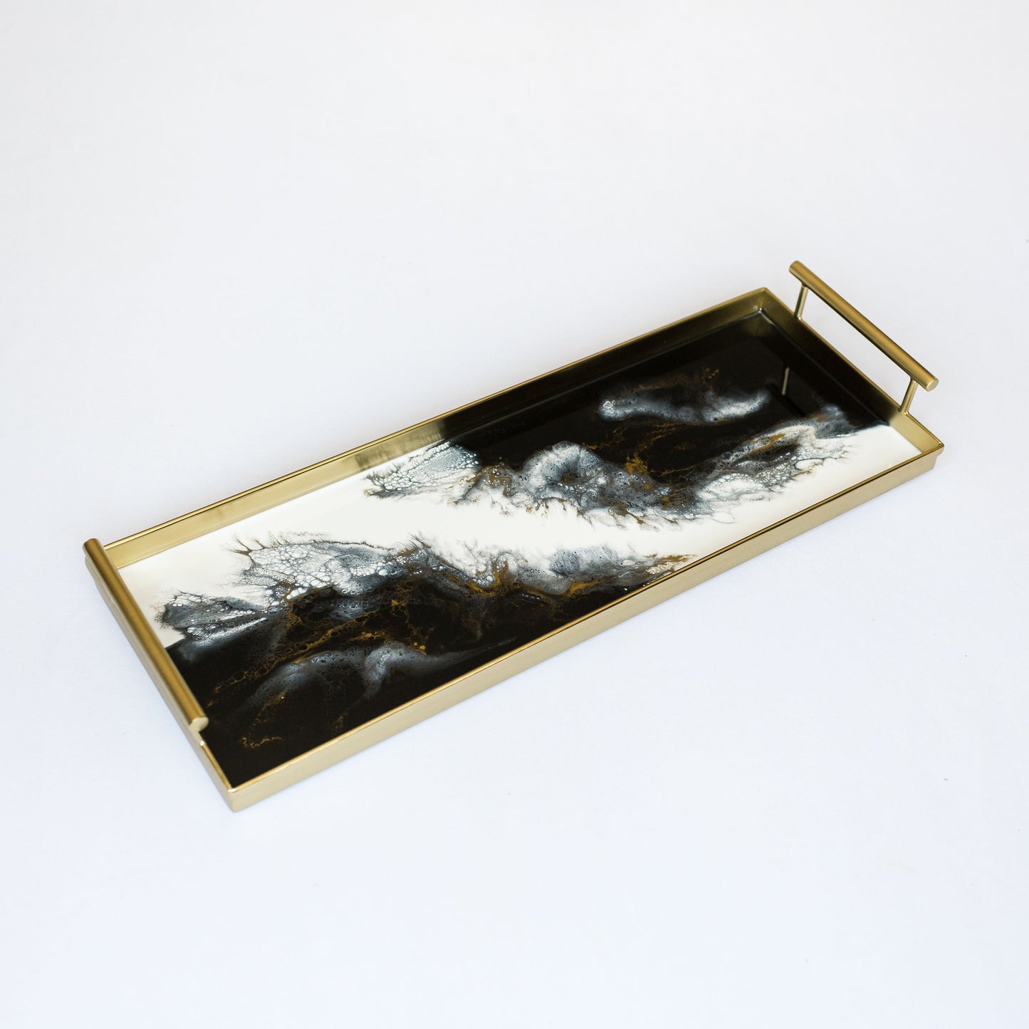 gold rectangle metal tray accented with resin