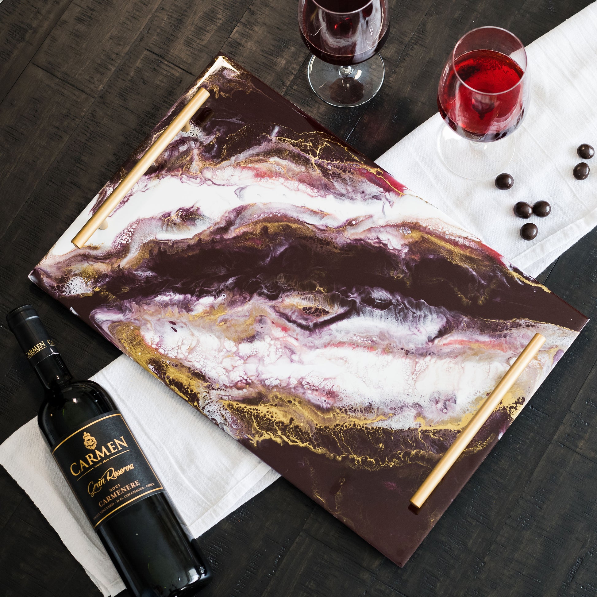 acrylic serving tray accented with resin
