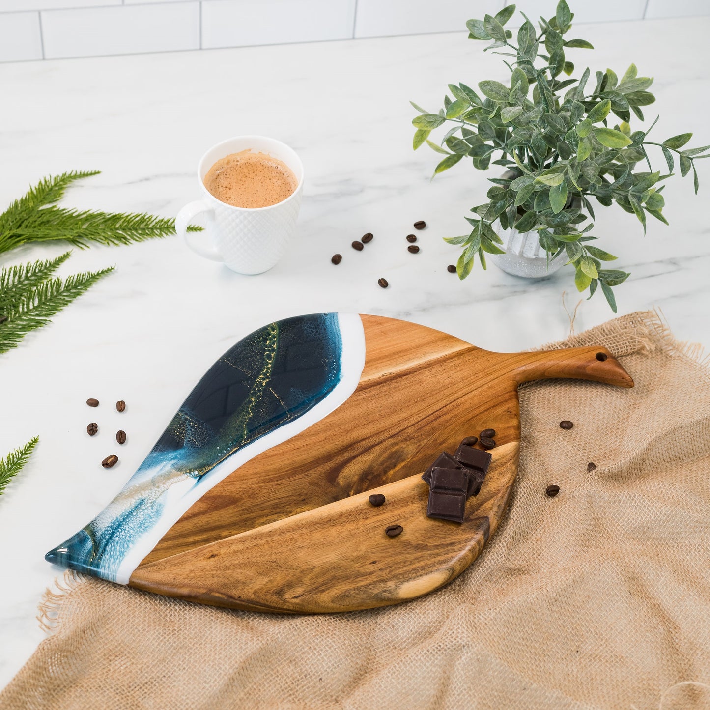 leaf board accented with resin