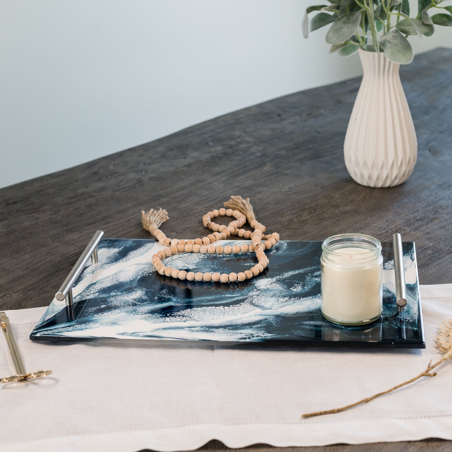 acrylic serving tray accented with resin