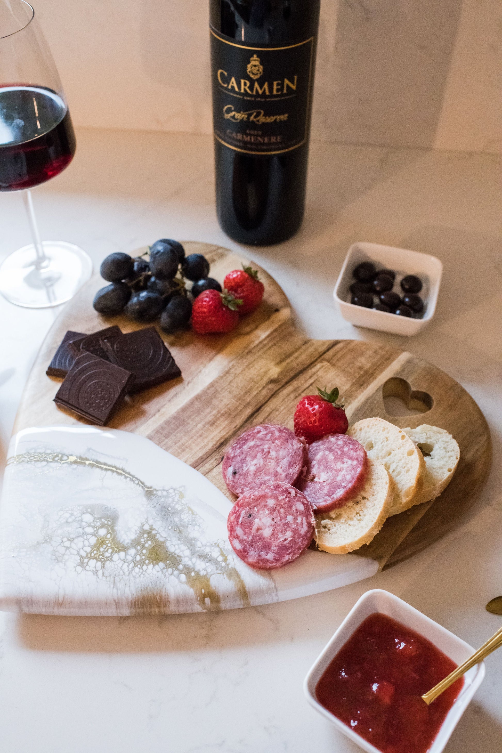 heart board for valentines day accented with resin