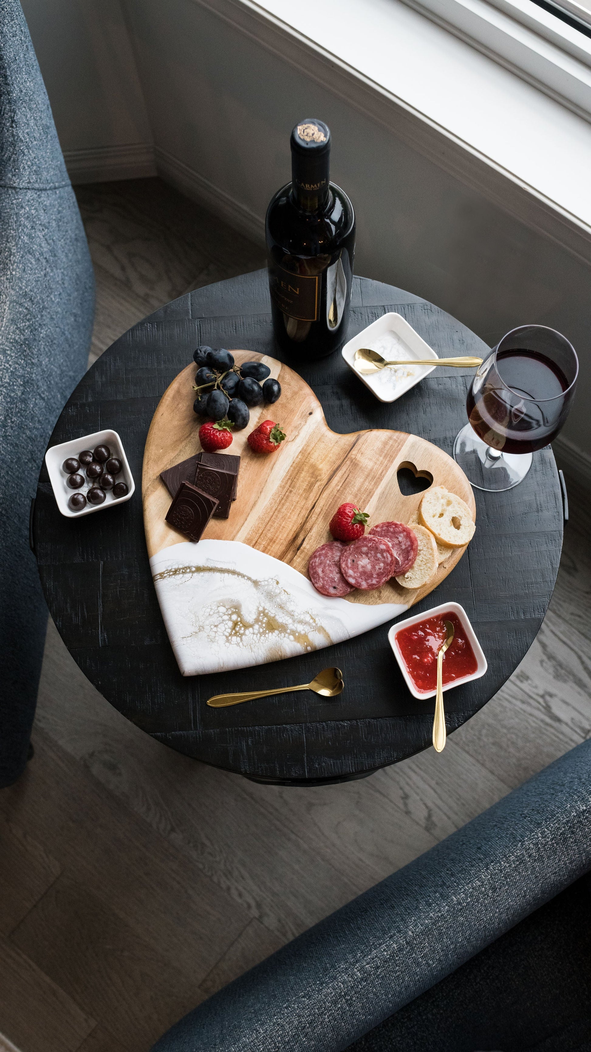 heart board for valentines day accented with resin