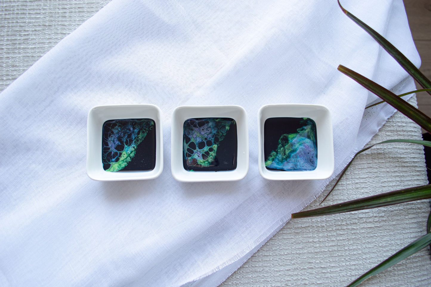 Set of three northern lights dipping bowls