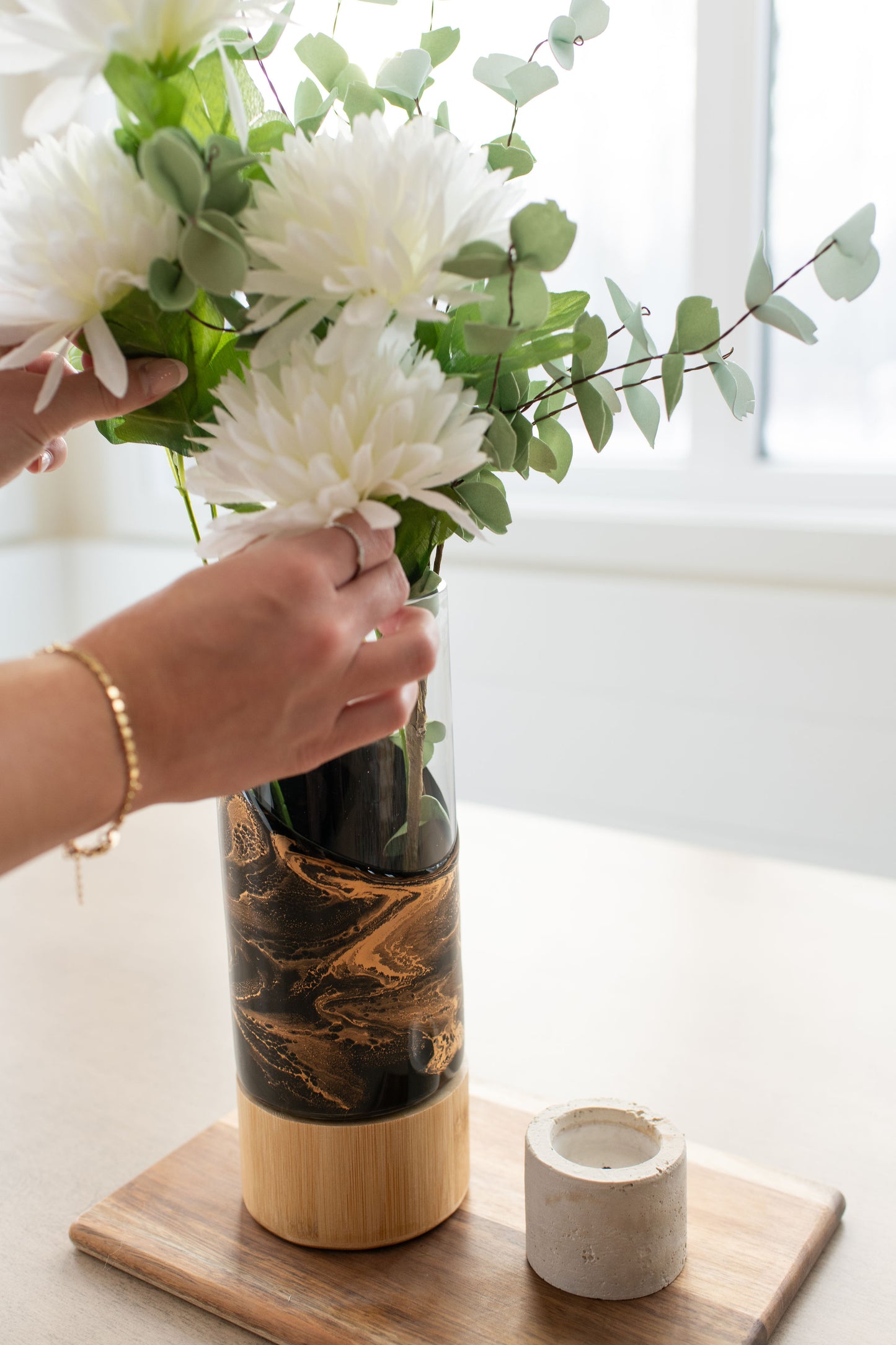 Resin Accented Vase with Bamboo Base