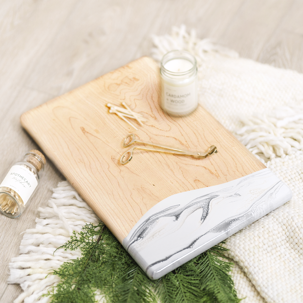 discountinued maple charcuterie board accented with resin