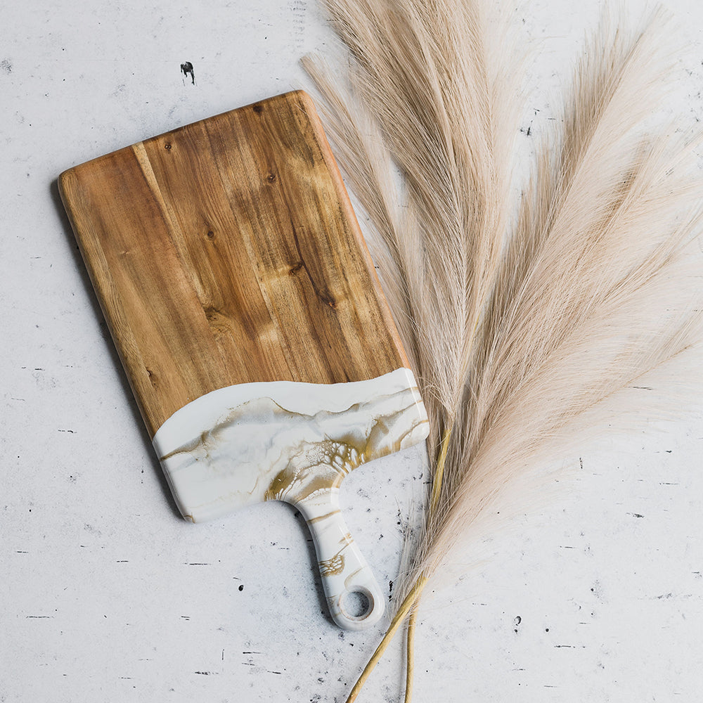 medium acacia cheese board accented with resin