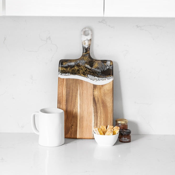 medium acacia cheese board accented with resin