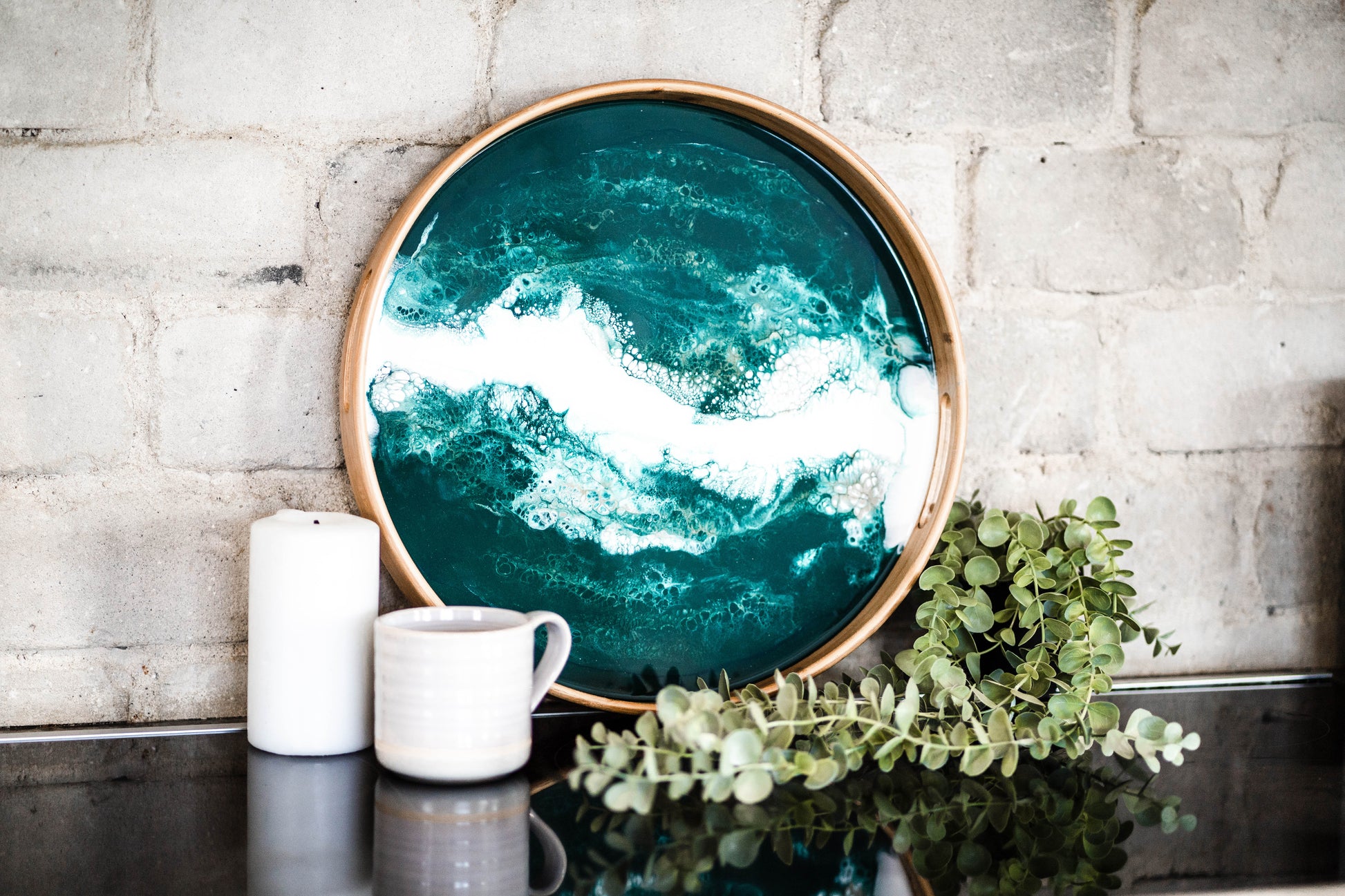 discontinued serving tray accented with resin