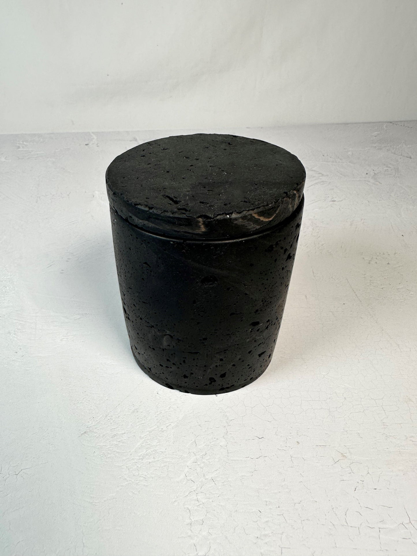 Travertine and Lava Rock Jar with Lid