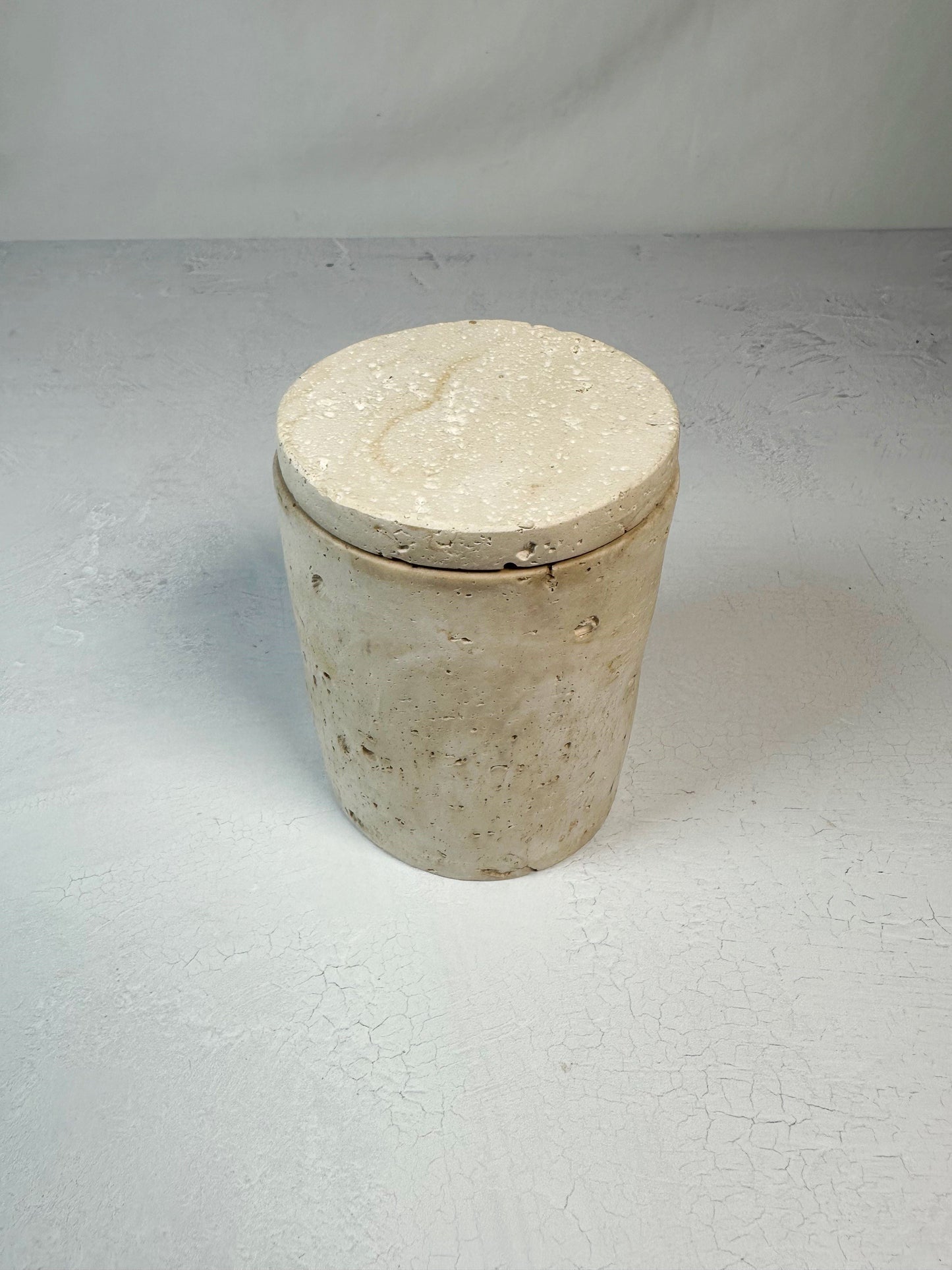Travertine and Lava Rock Jar with Lid