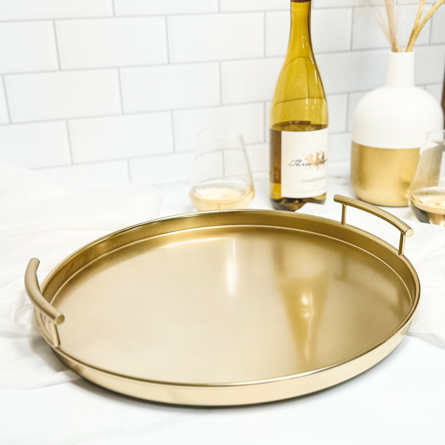 black round metal tray