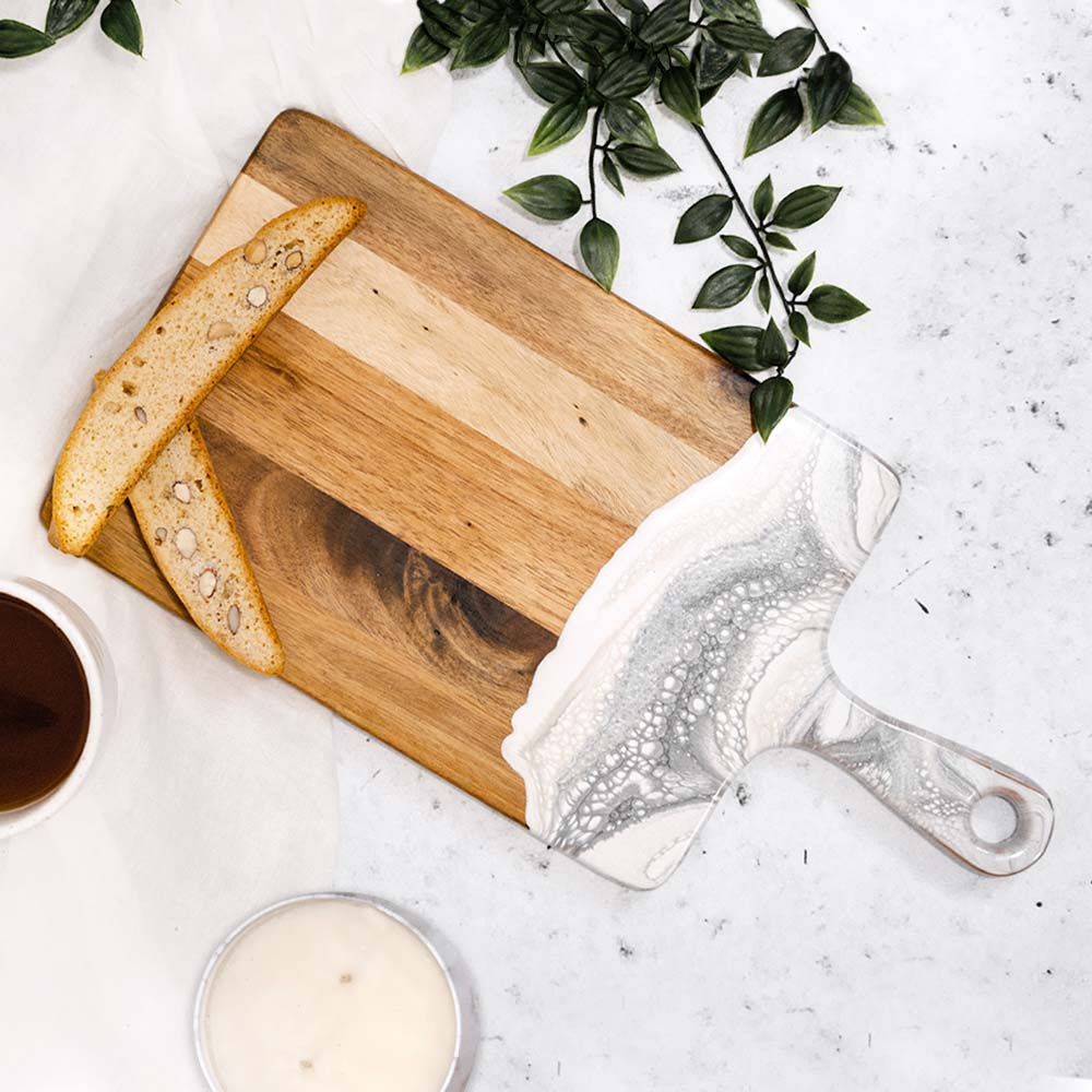 medium acacia cheese board accented with resin