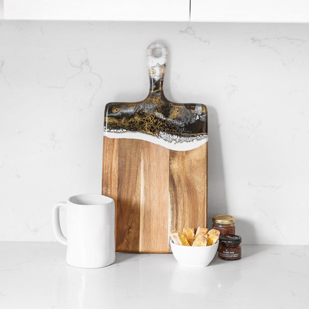 medium acacia cheese board accented with resin