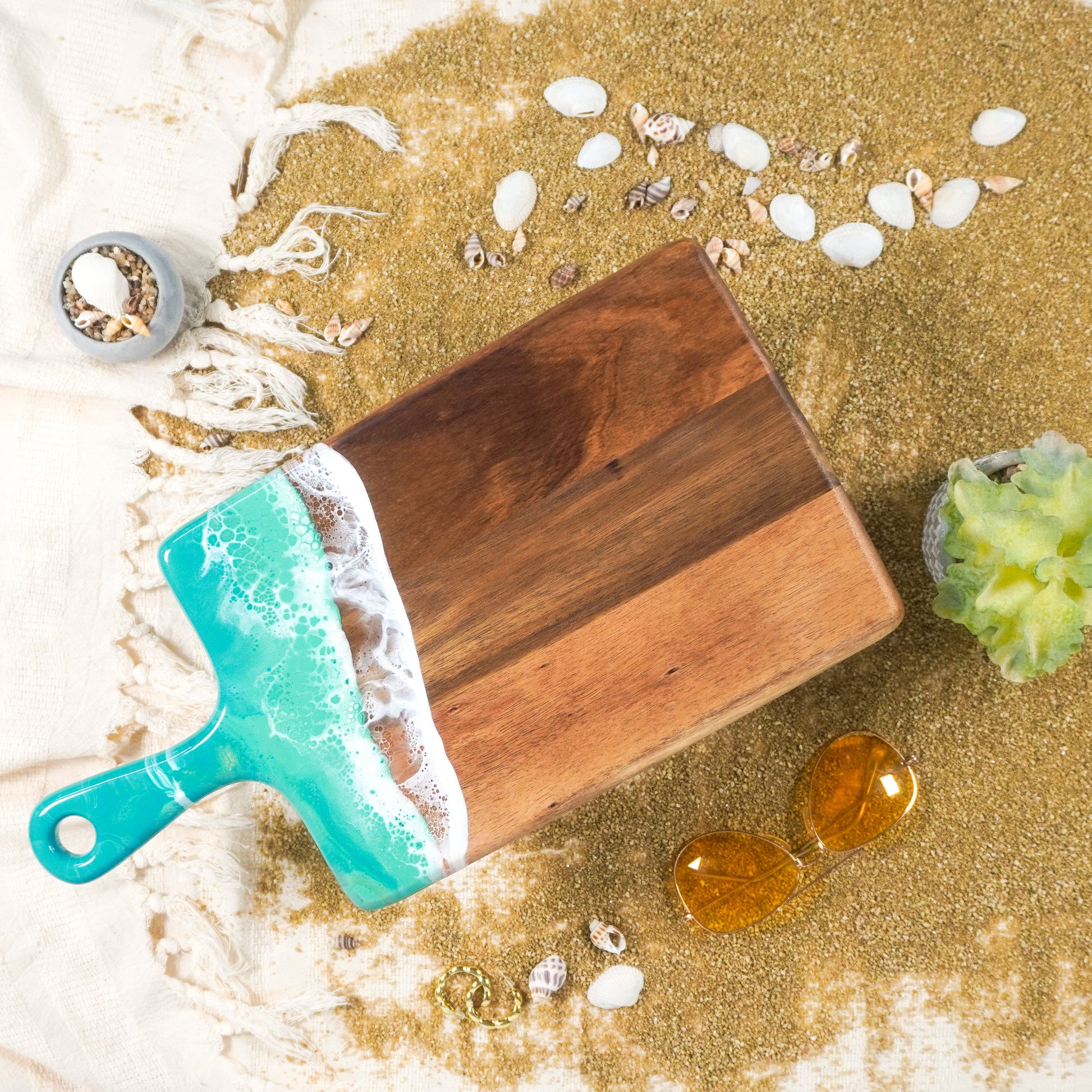 medium acacia cheese board accented with resin