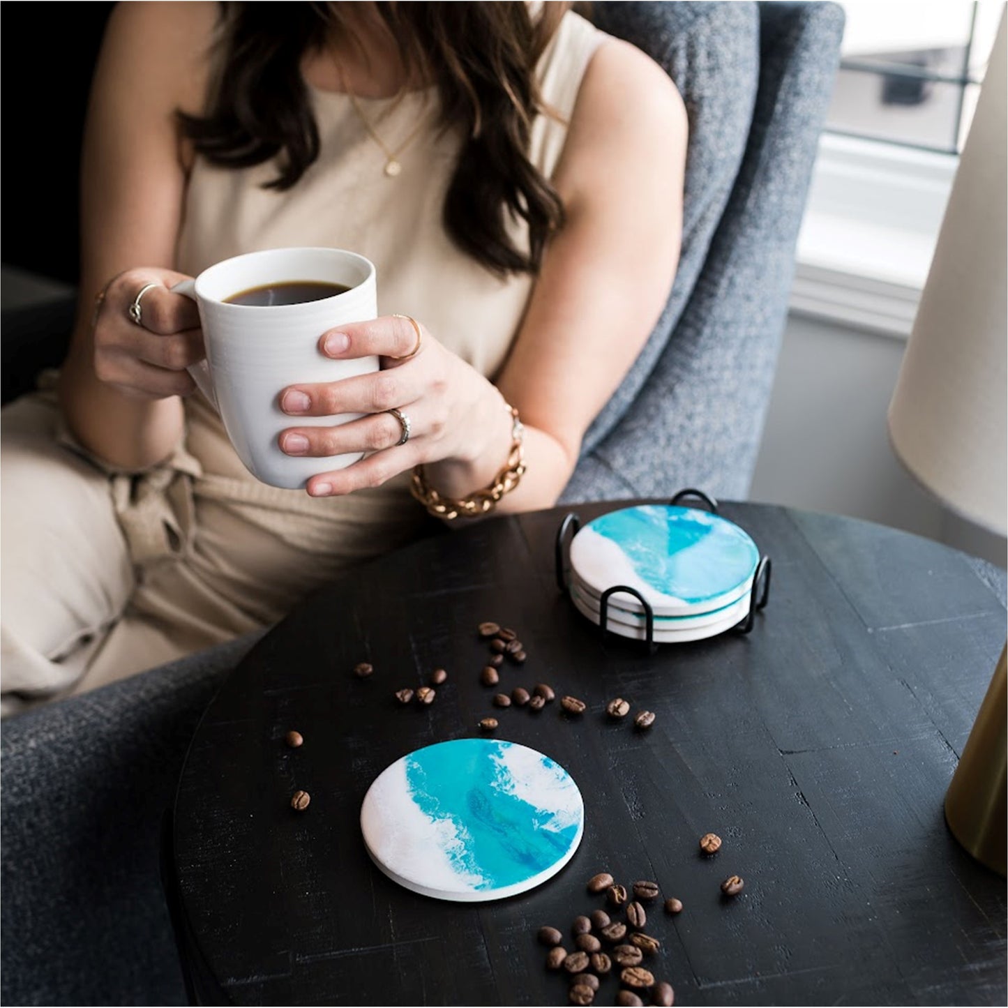 ceramic coaster accented with resin
