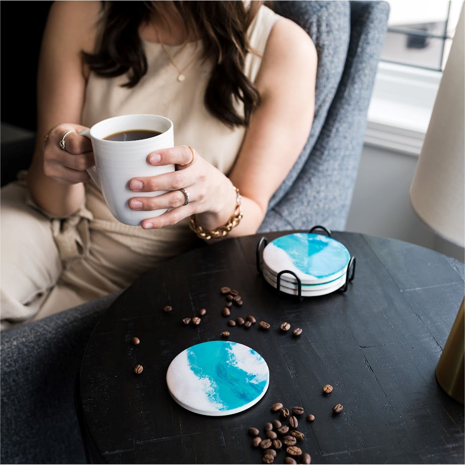 ceramic coaster accented with resin