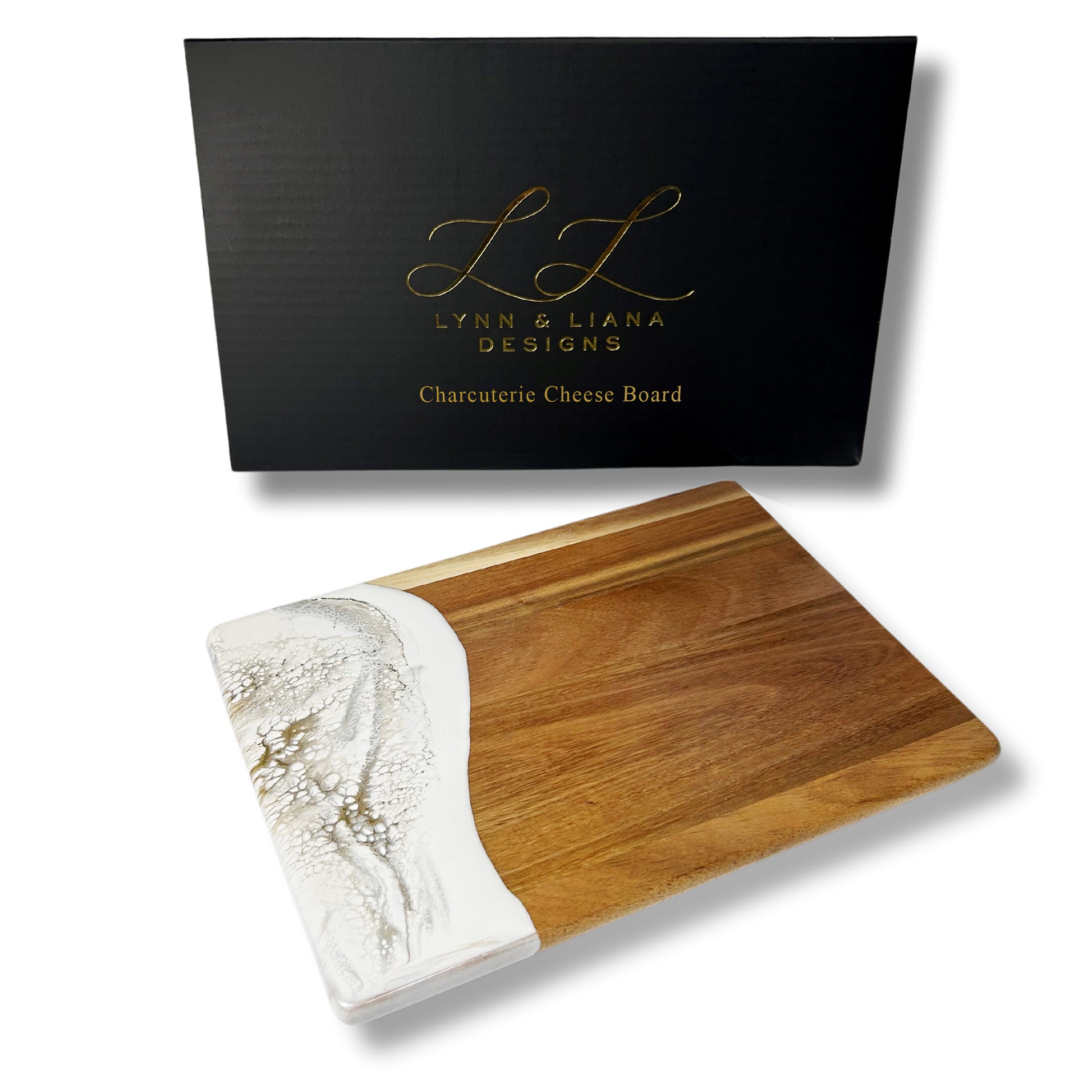 acacia bread board accented with resin