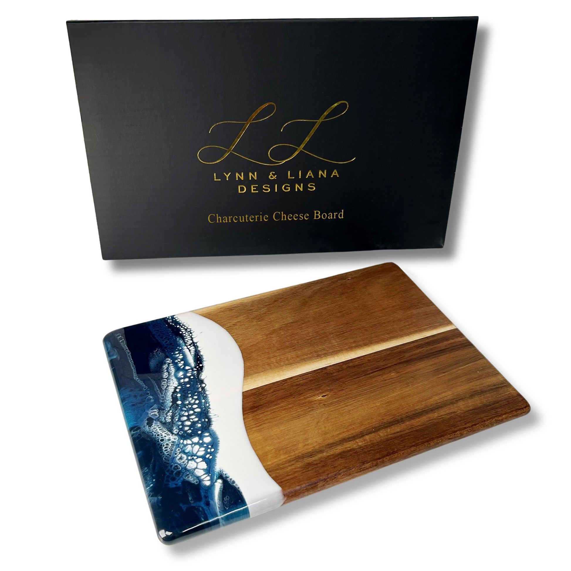 acacia bread board accented with resin