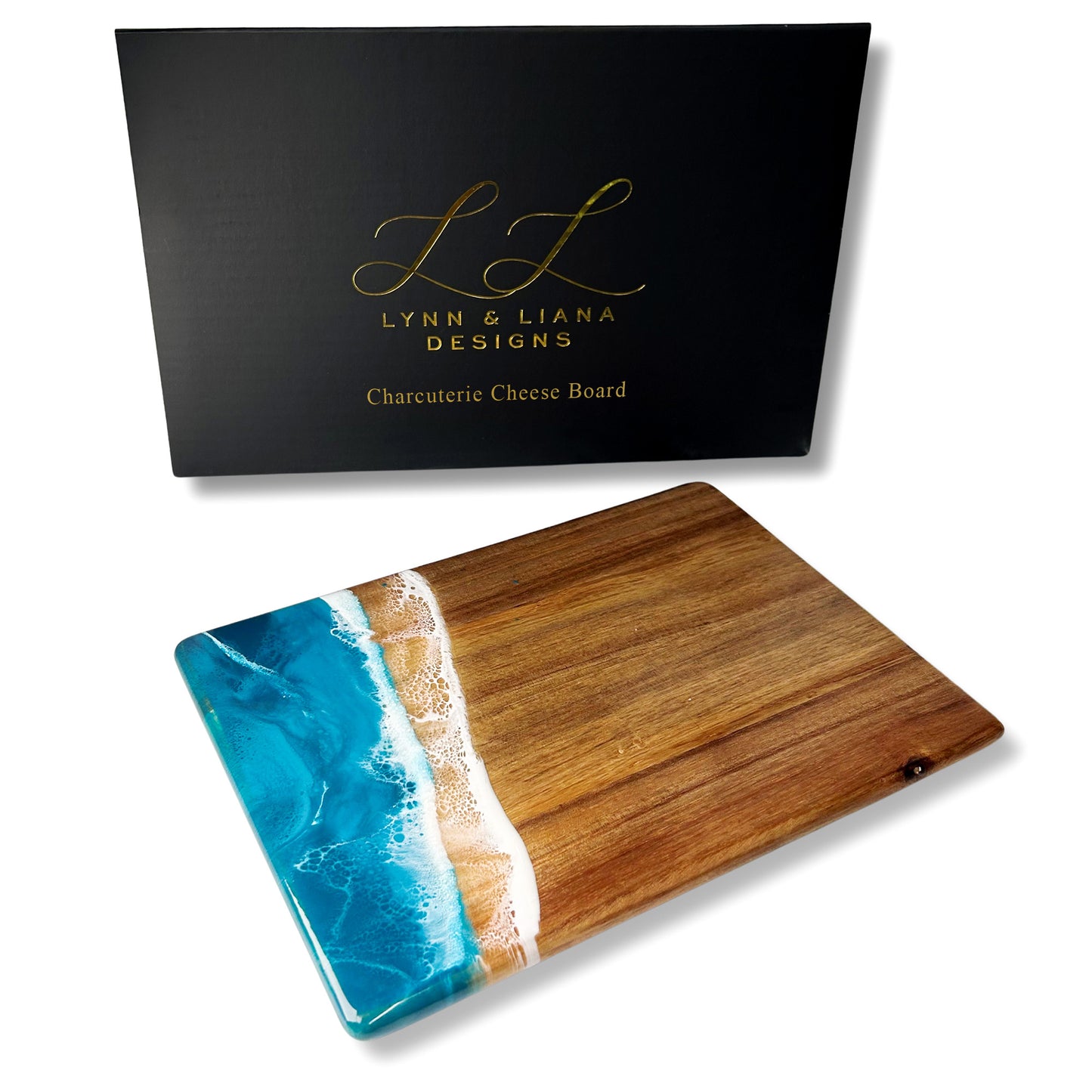 acacia bread board accented with resin