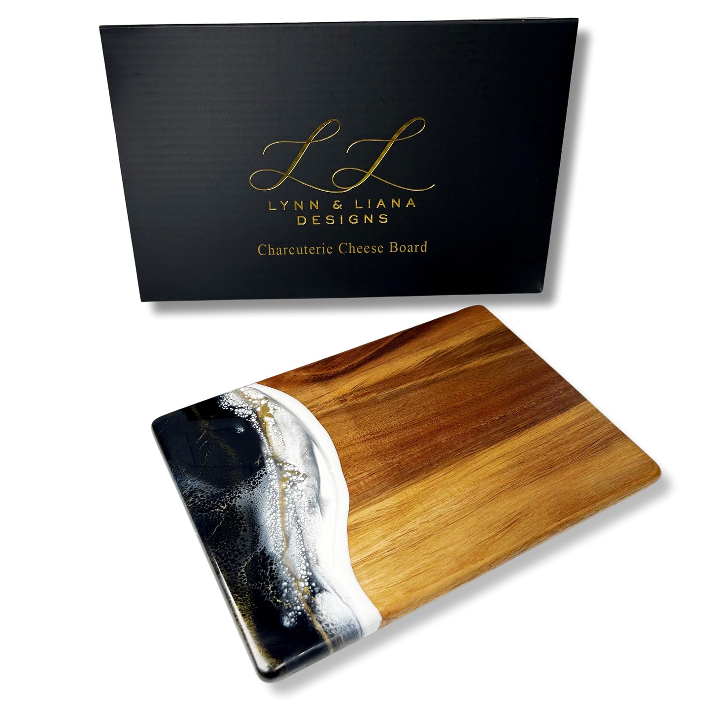 acacia bread board accented with resin