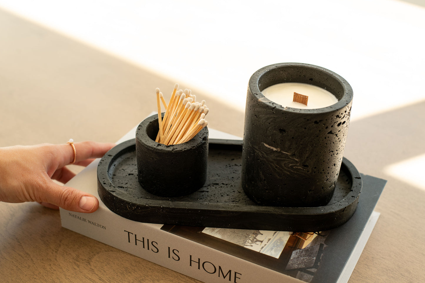 Travertine and Lava Rock Oval Trays