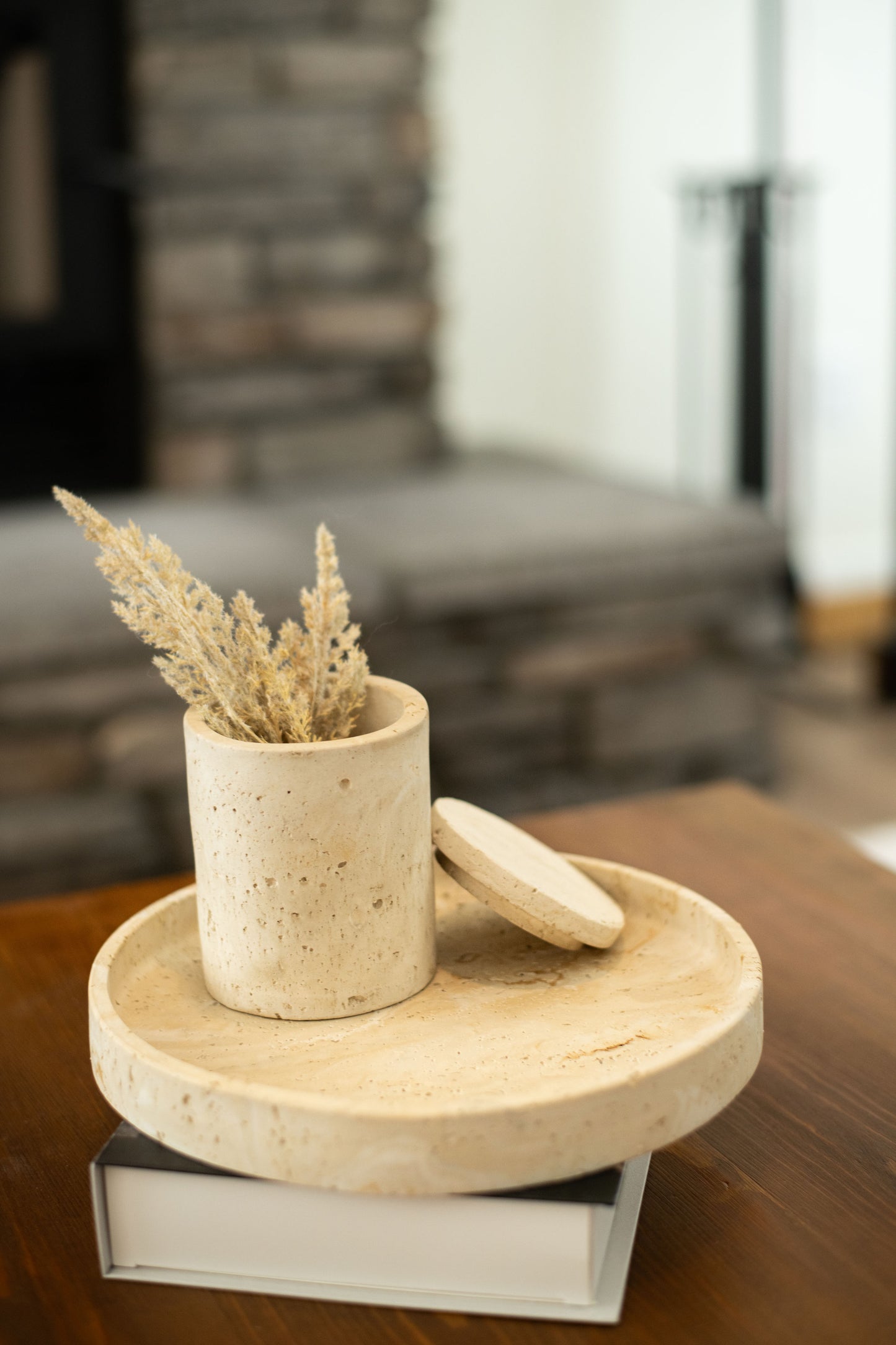 Travertine and Lava Rock Round Trays
