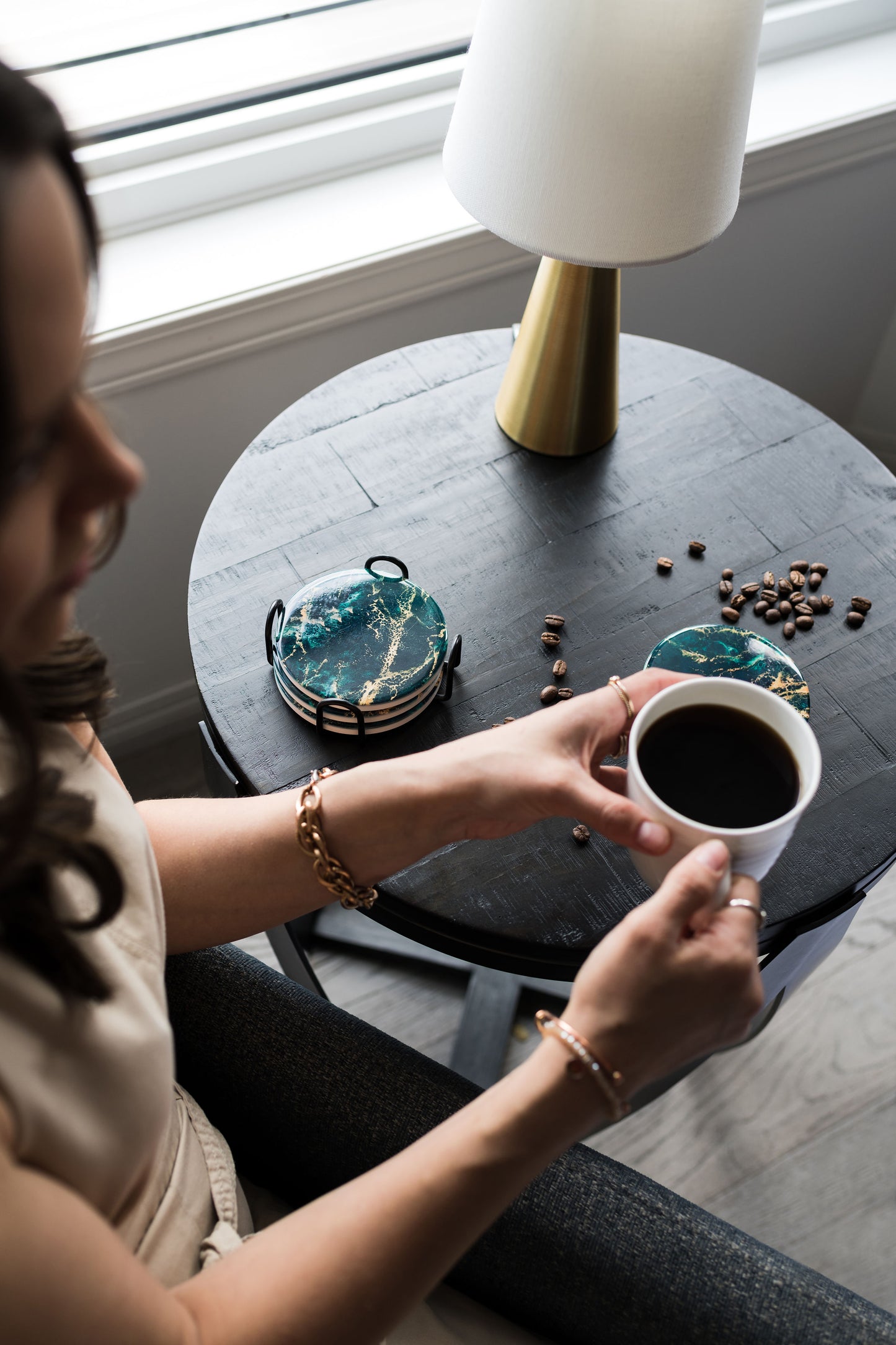 ceramic coaster accented with resin