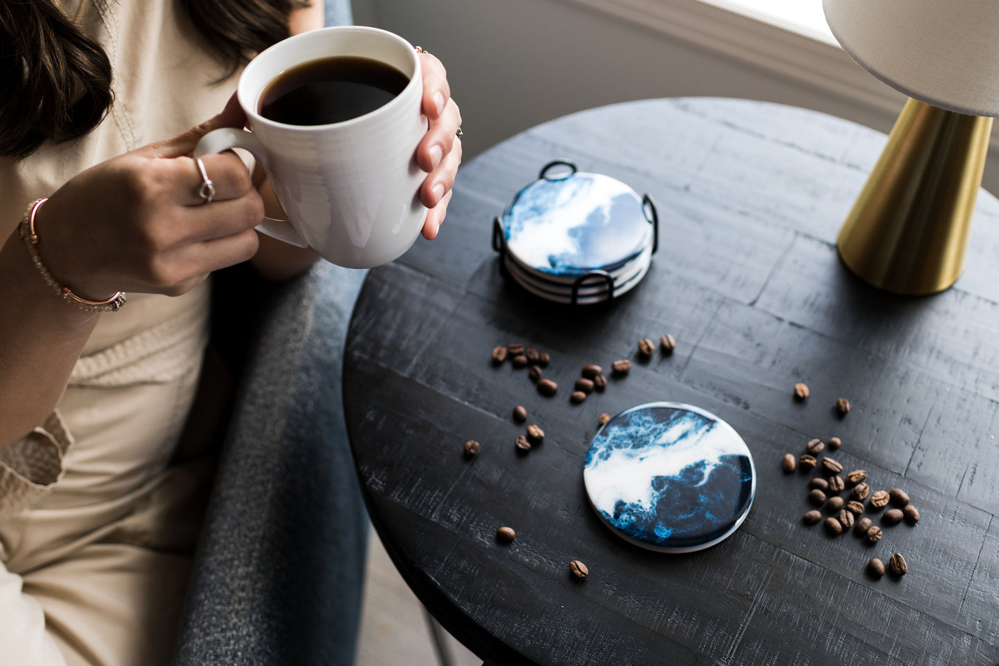 ceramic coaster accented with resin