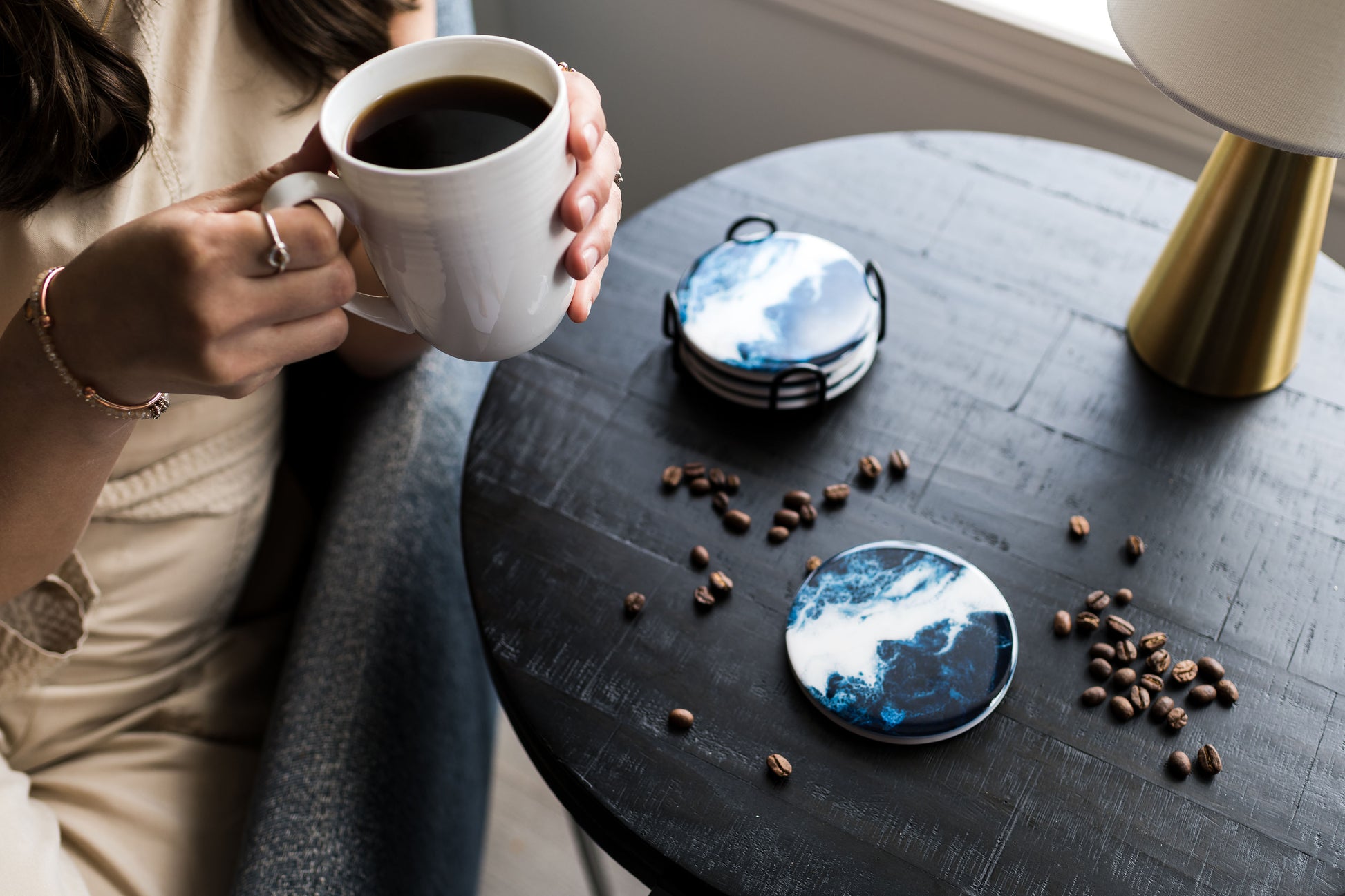 ceramic coaster accented with resin