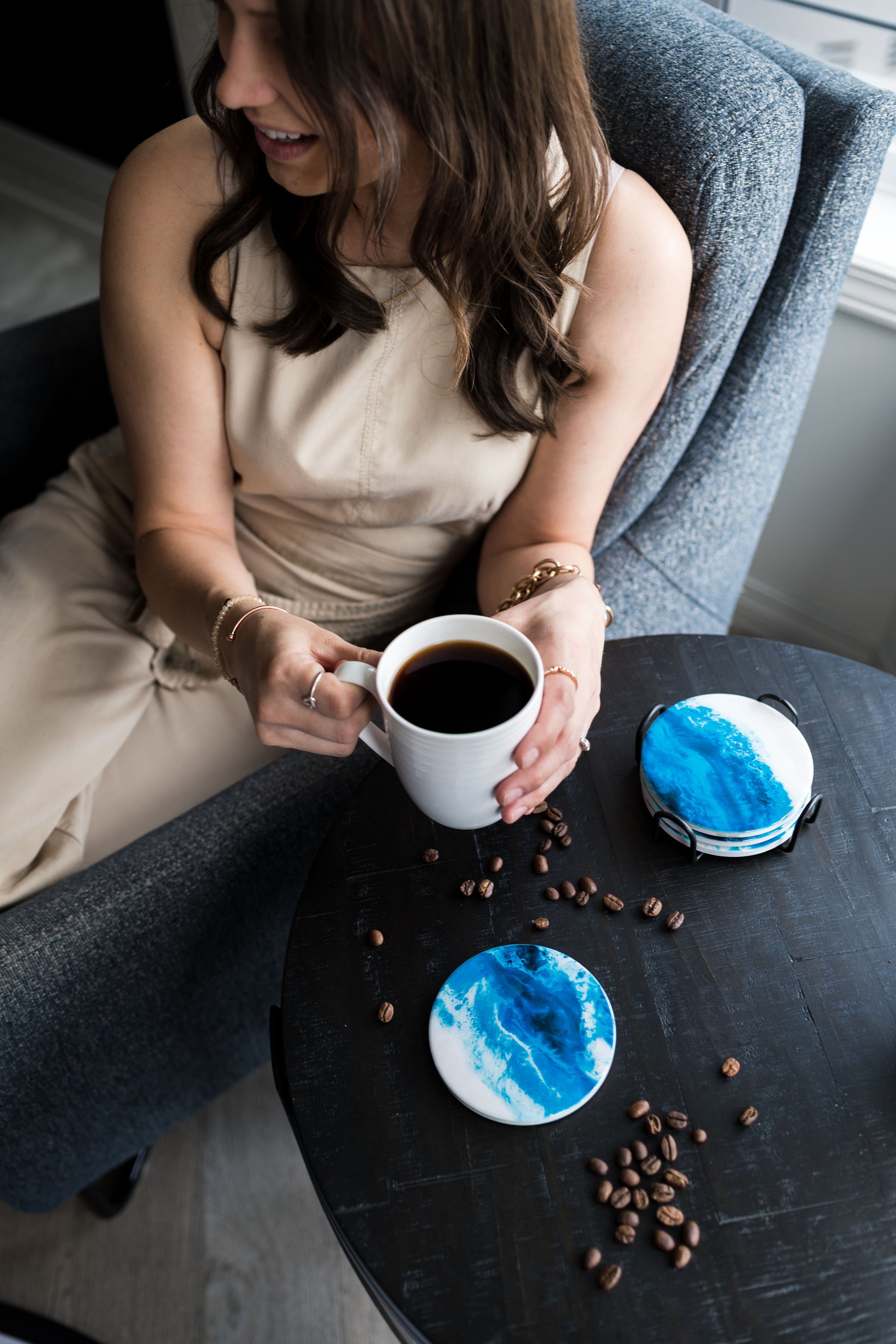 ceramic coaster accented with resin