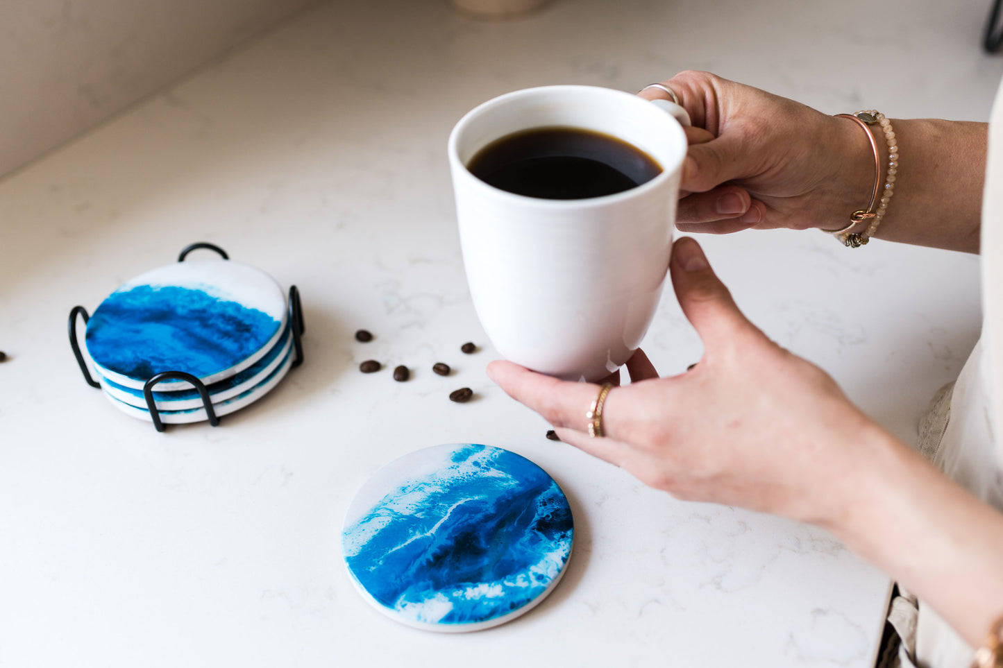 ceramic coaster accented with resin