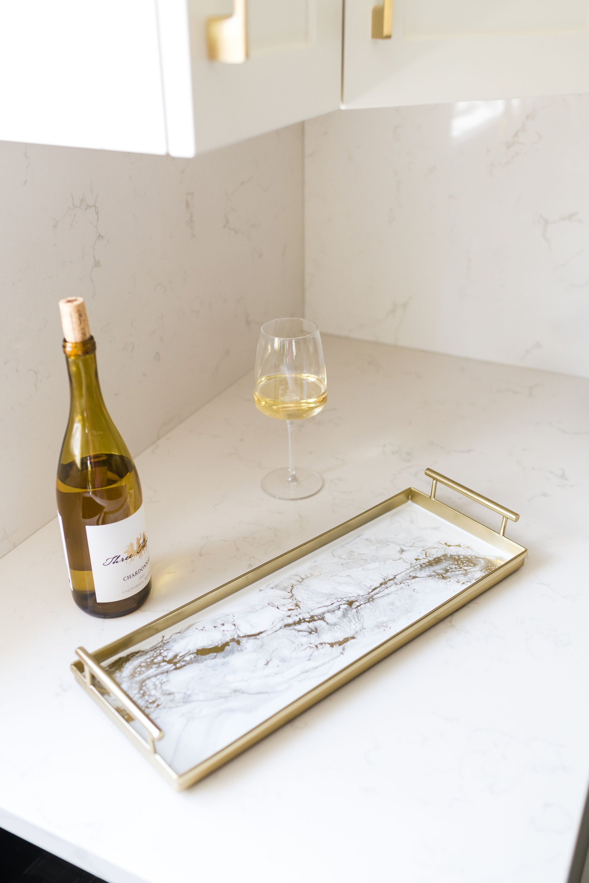gold rectangle metal tray accented with resin