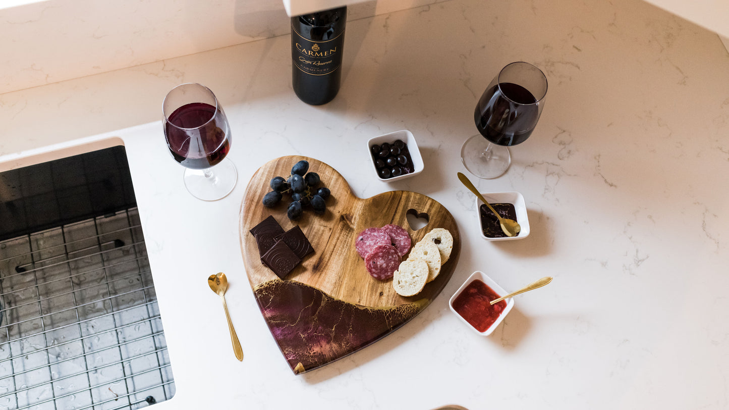 heart board for valentines day accented with resin